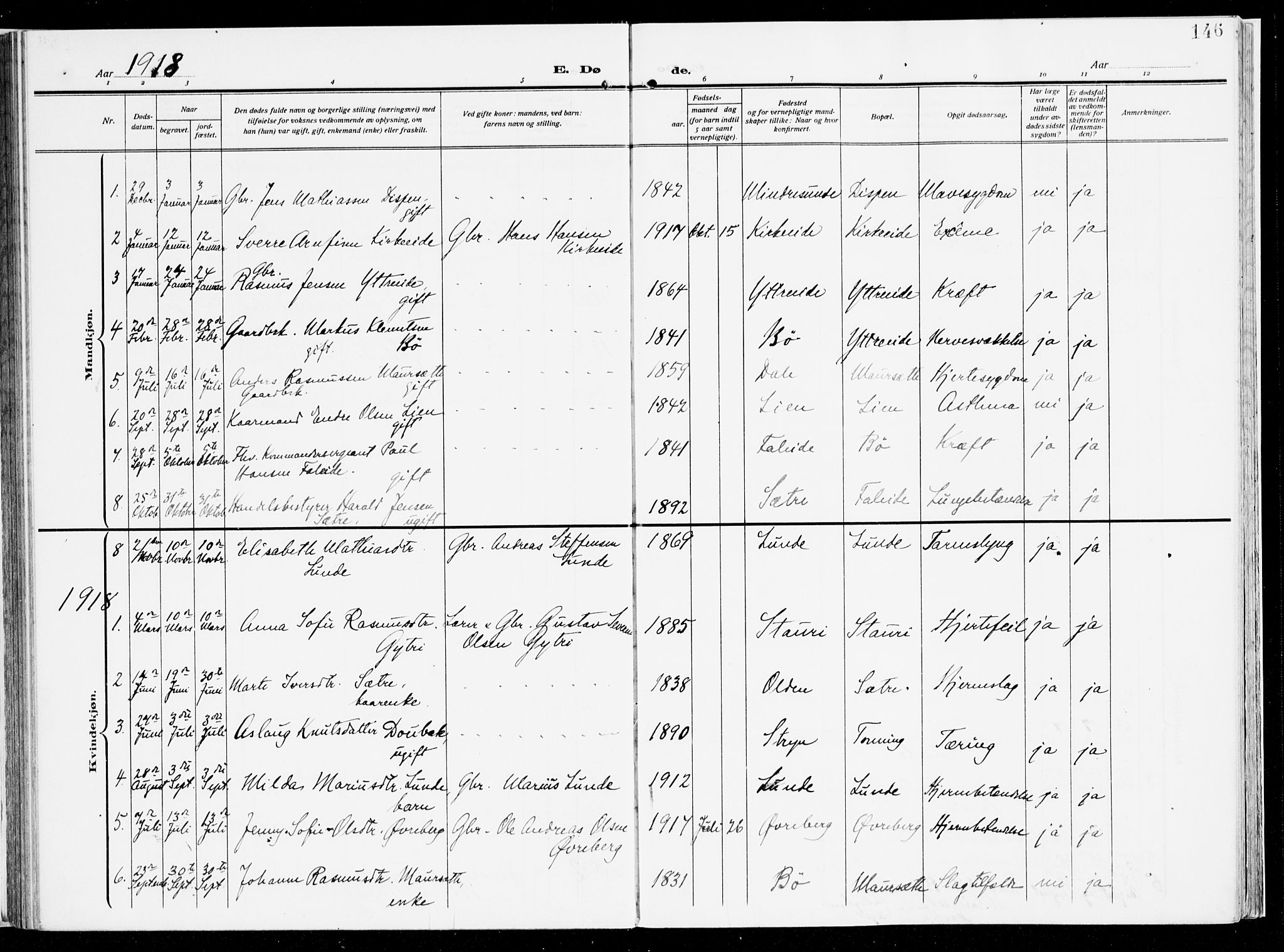 Stryn Sokneprestembete, AV/SAB-A-82501: Parish register (official) no. B 2, 1908-1936, p. 146