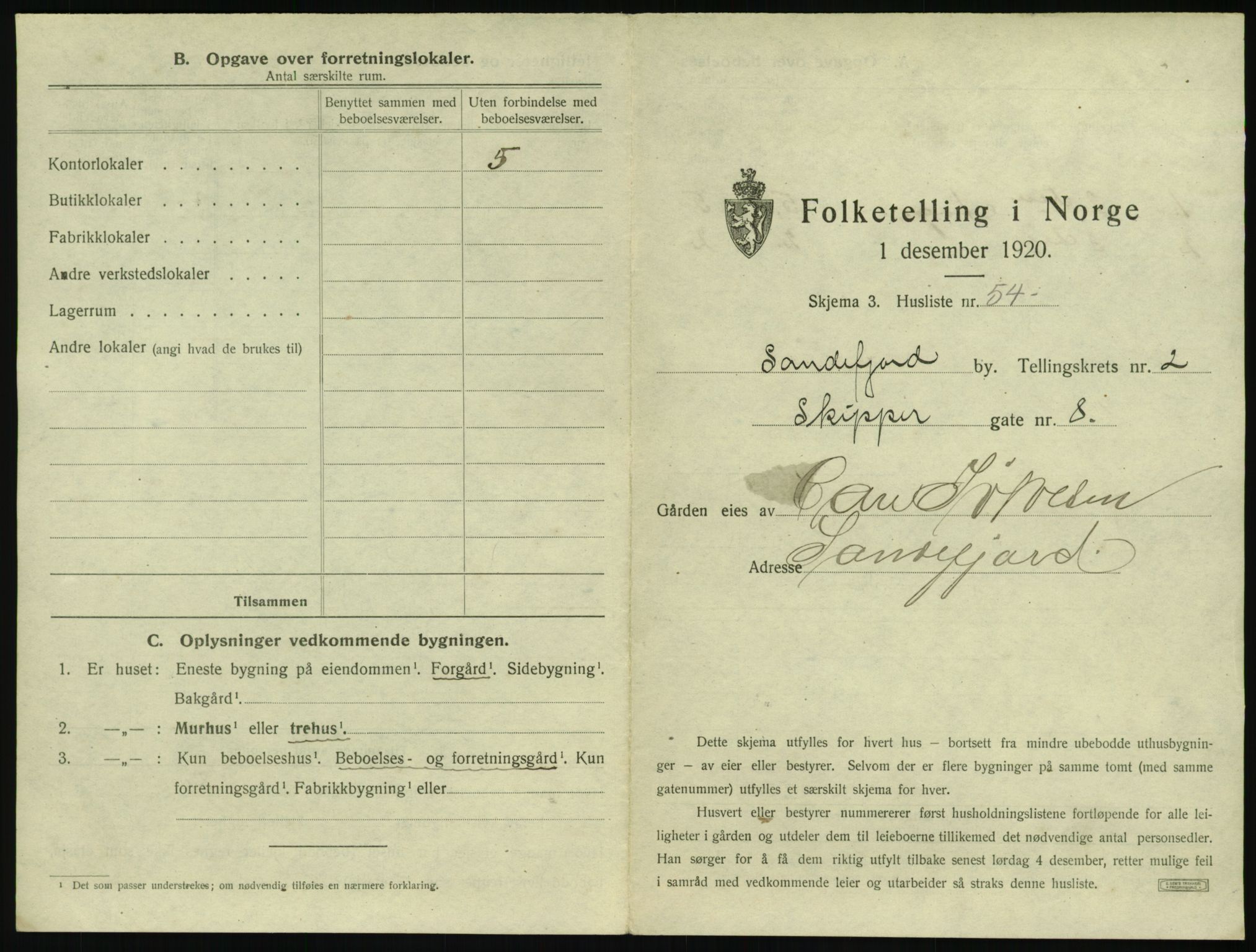 SAKO, 1920 census for Sandefjord, 1920, p. 326