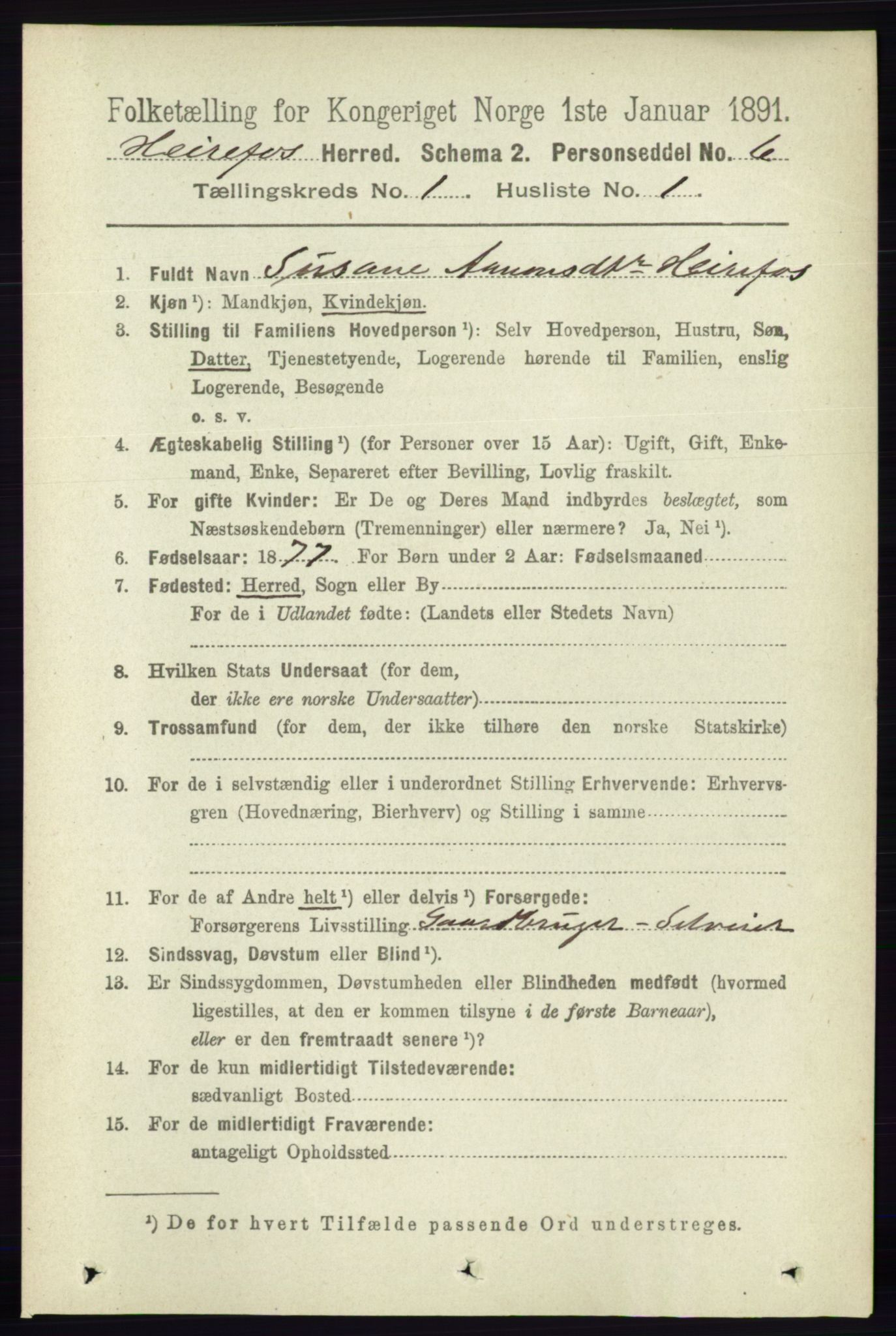 RA, 1891 census for 0933 Herefoss, 1891, p. 46