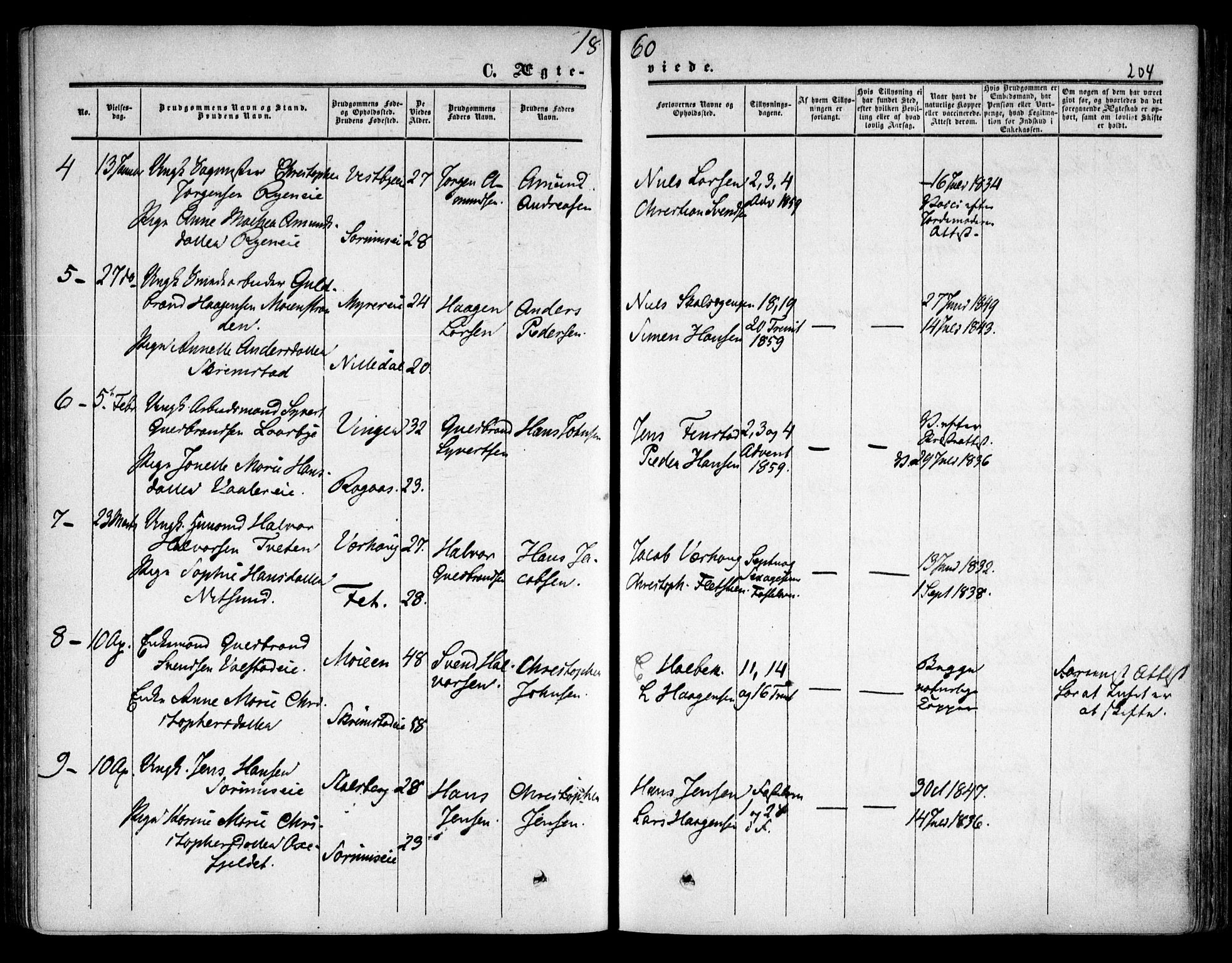 Skedsmo prestekontor Kirkebøker, SAO/A-10033a/F/Fa/L0010: Parish register (official) no. I 10, 1854-1865, p. 204
