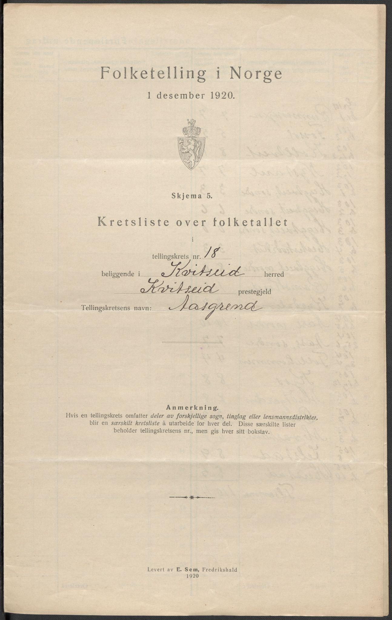 SAKO, 1920 census for Kviteseid, 1920, p. 54