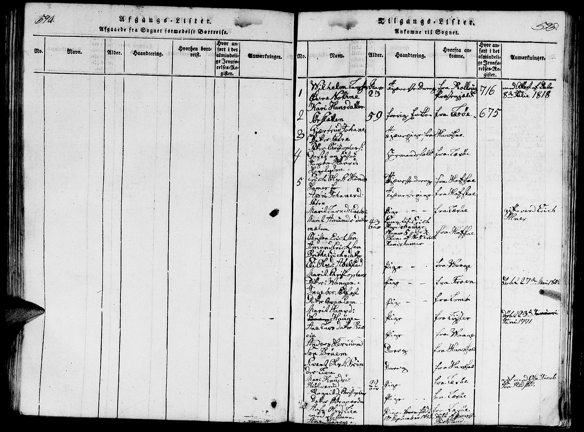 Ministerialprotokoller, klokkerbøker og fødselsregistre - Møre og Romsdal, SAT/A-1454/546/L0595: Parish register (copy) no. 546C01, 1818-1836, p. 594-595