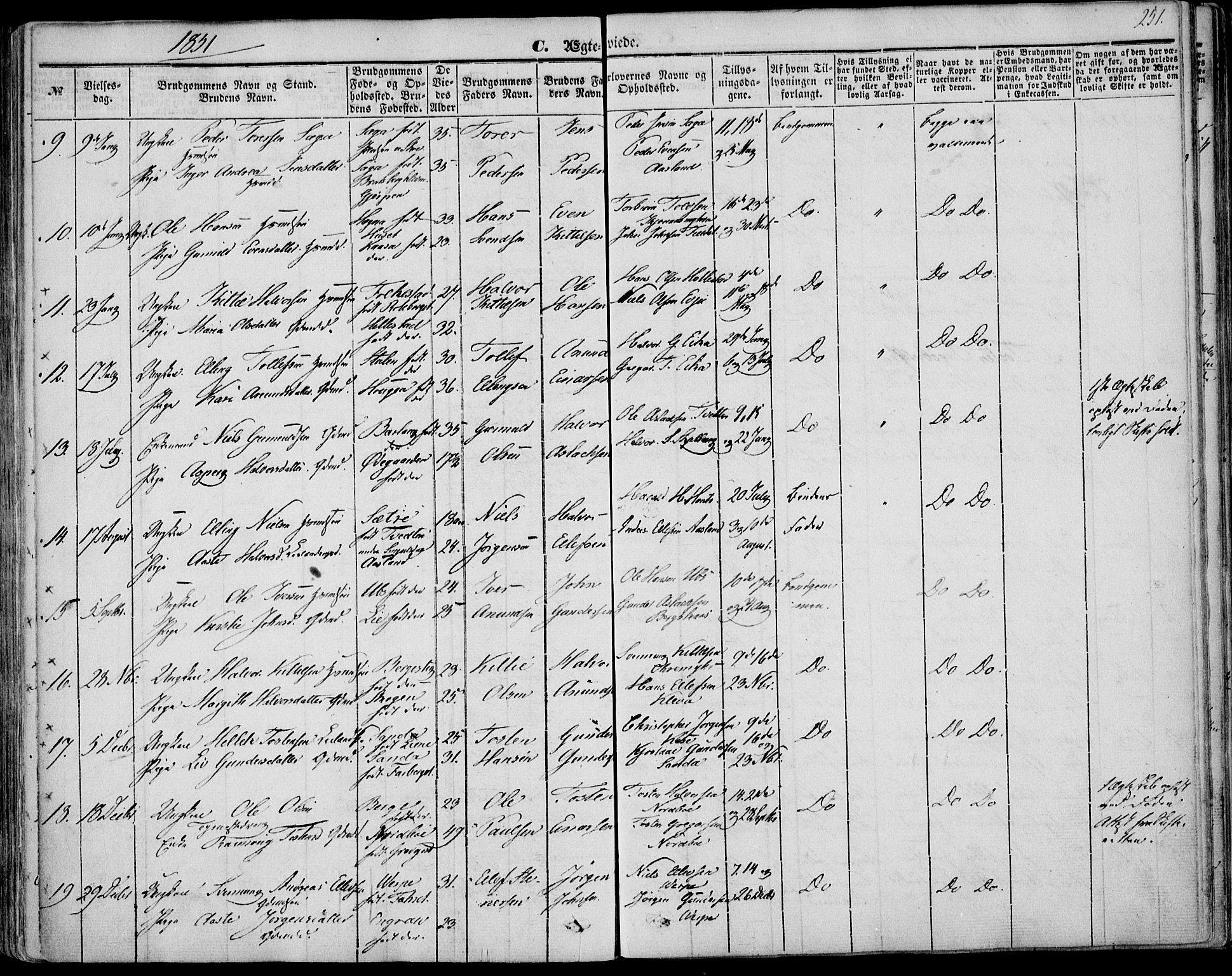 Bø kirkebøker, AV/SAKO-A-257/F/Fa/L0008: Parish register (official) no. 8, 1849-1861, p. 251