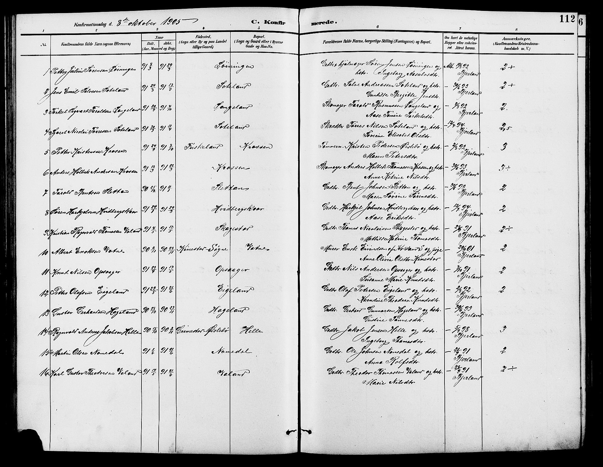 Holum sokneprestkontor, SAK/1111-0022/F/Fb/Fba/L0005: Parish register (copy) no. B 5, 1891-1909, p. 112