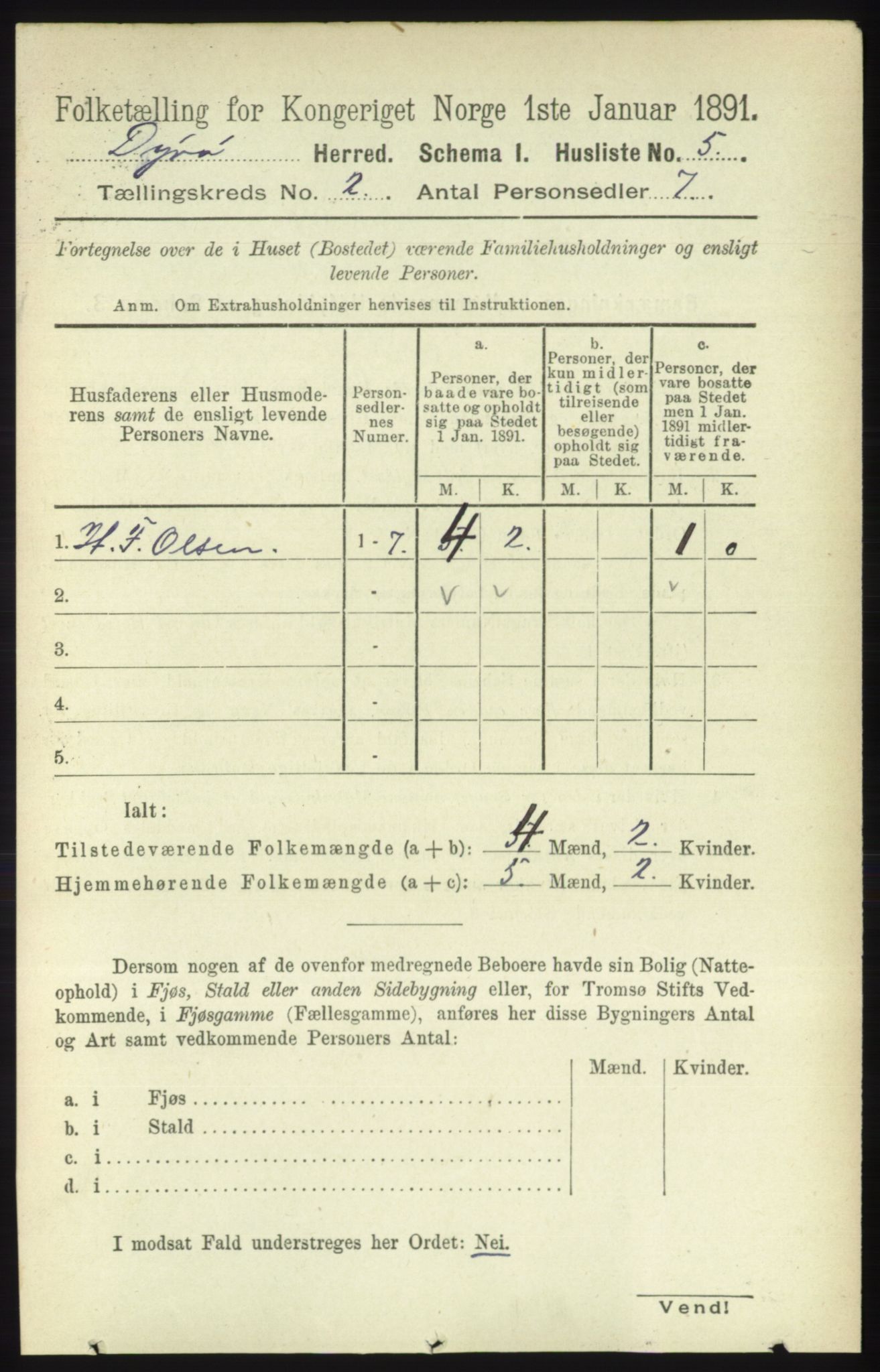 RA, 1891 census for 1926 Dyrøy, 1891, p. 457