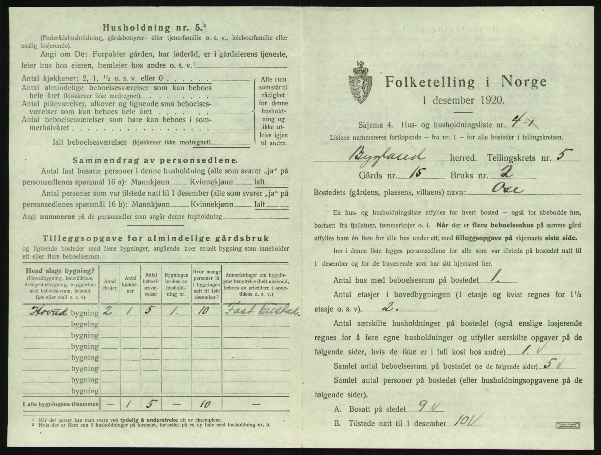 SAK, 1920 census for Bygland, 1920, p. 233