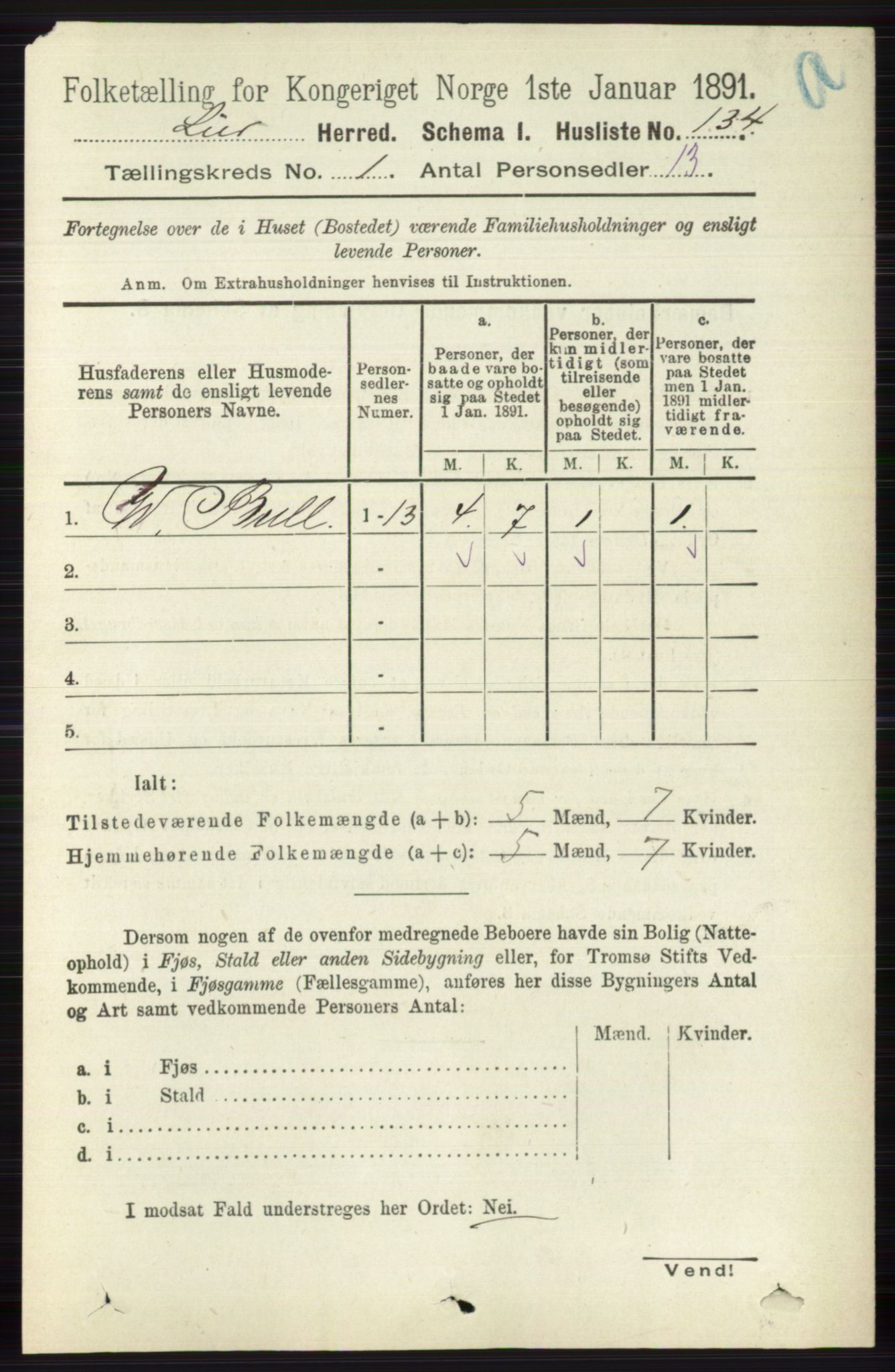 RA, 1891 census for 0626 Lier, 1891, p. 177