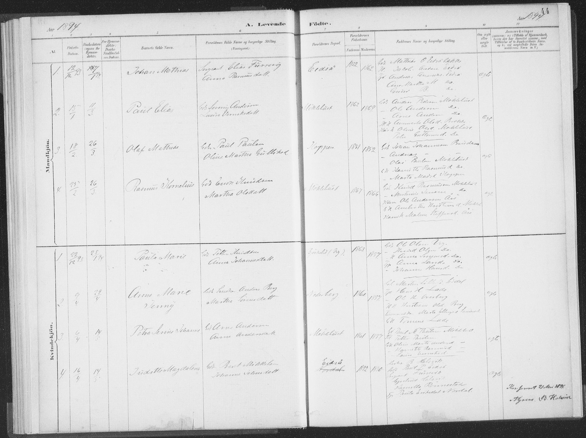 Ministerialprotokoller, klokkerbøker og fødselsregistre - Møre og Romsdal, AV/SAT-A-1454/502/L0025: Parish register (official) no. 502A03, 1885-1909, p. 44