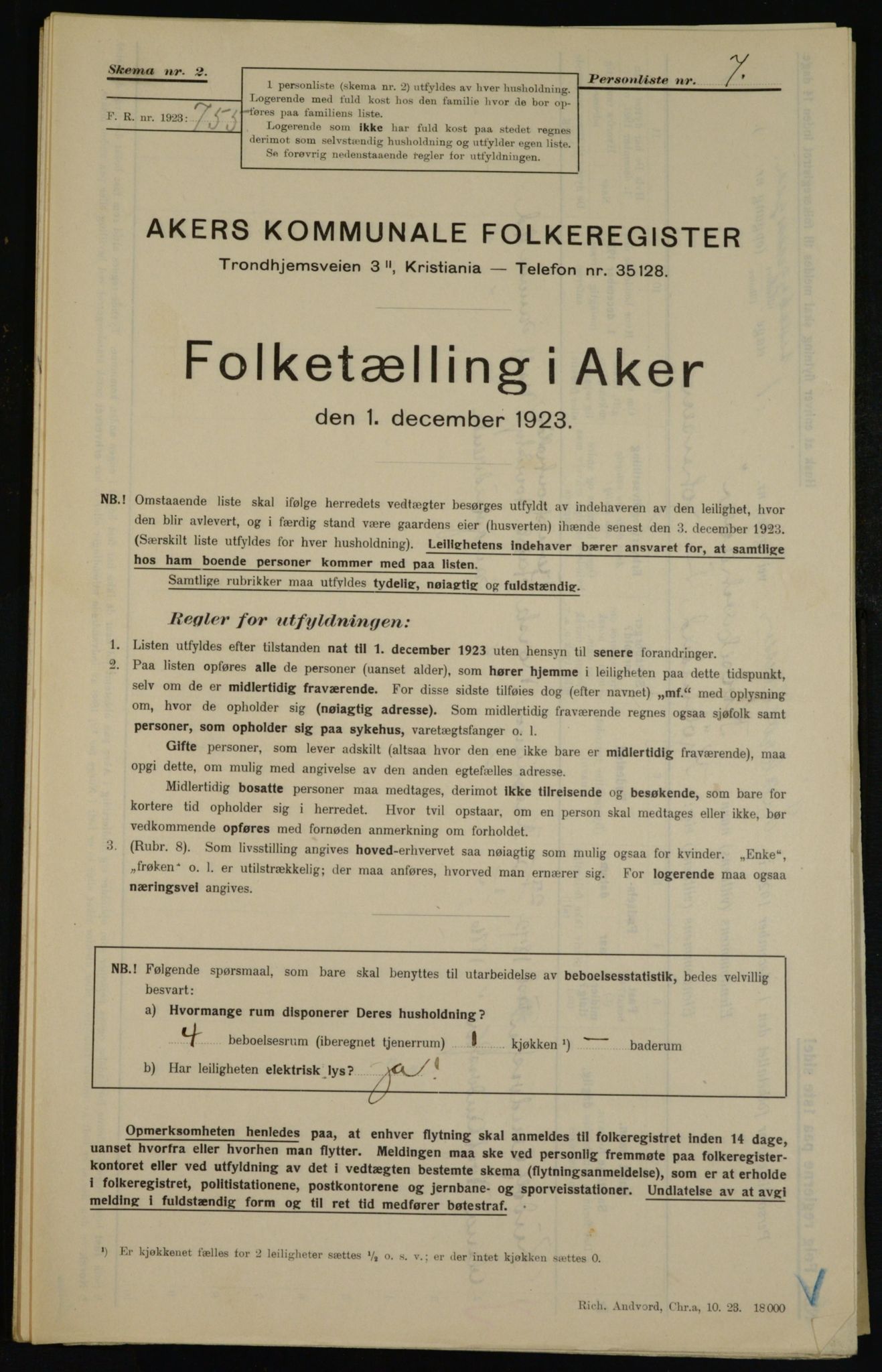 , Municipal Census 1923 for Aker, 1923, p. 41273