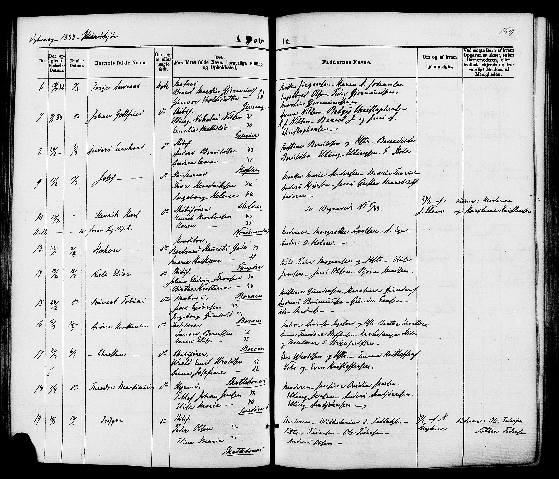 Dypvåg sokneprestkontor, AV/SAK-1111-0007/F/Fa/Faa/L0007: Parish register (official) no. A 7/ 1, 1872-1884, p. 169