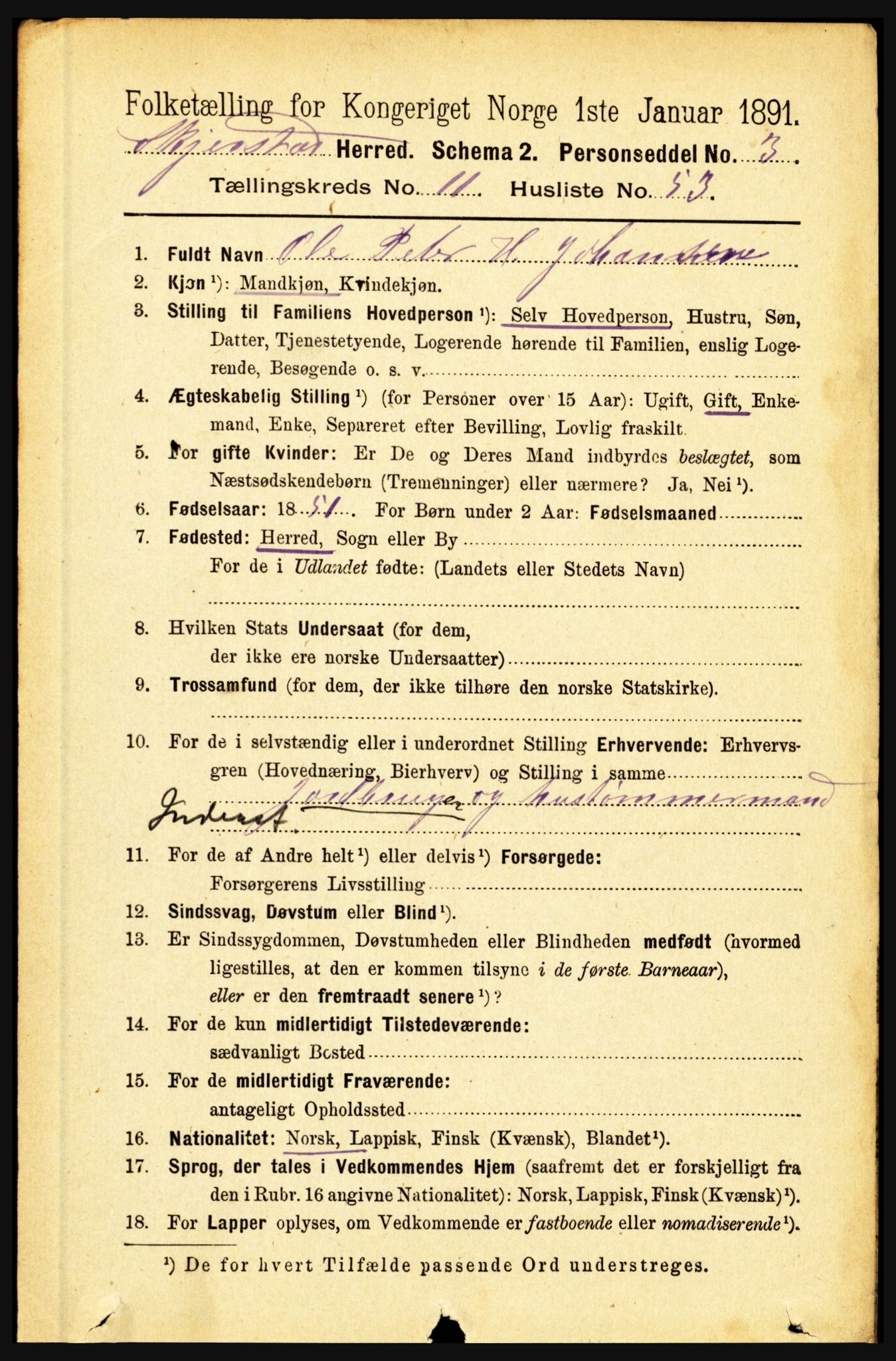 RA, 1891 census for 1842 Skjerstad, 1891, p. 3963