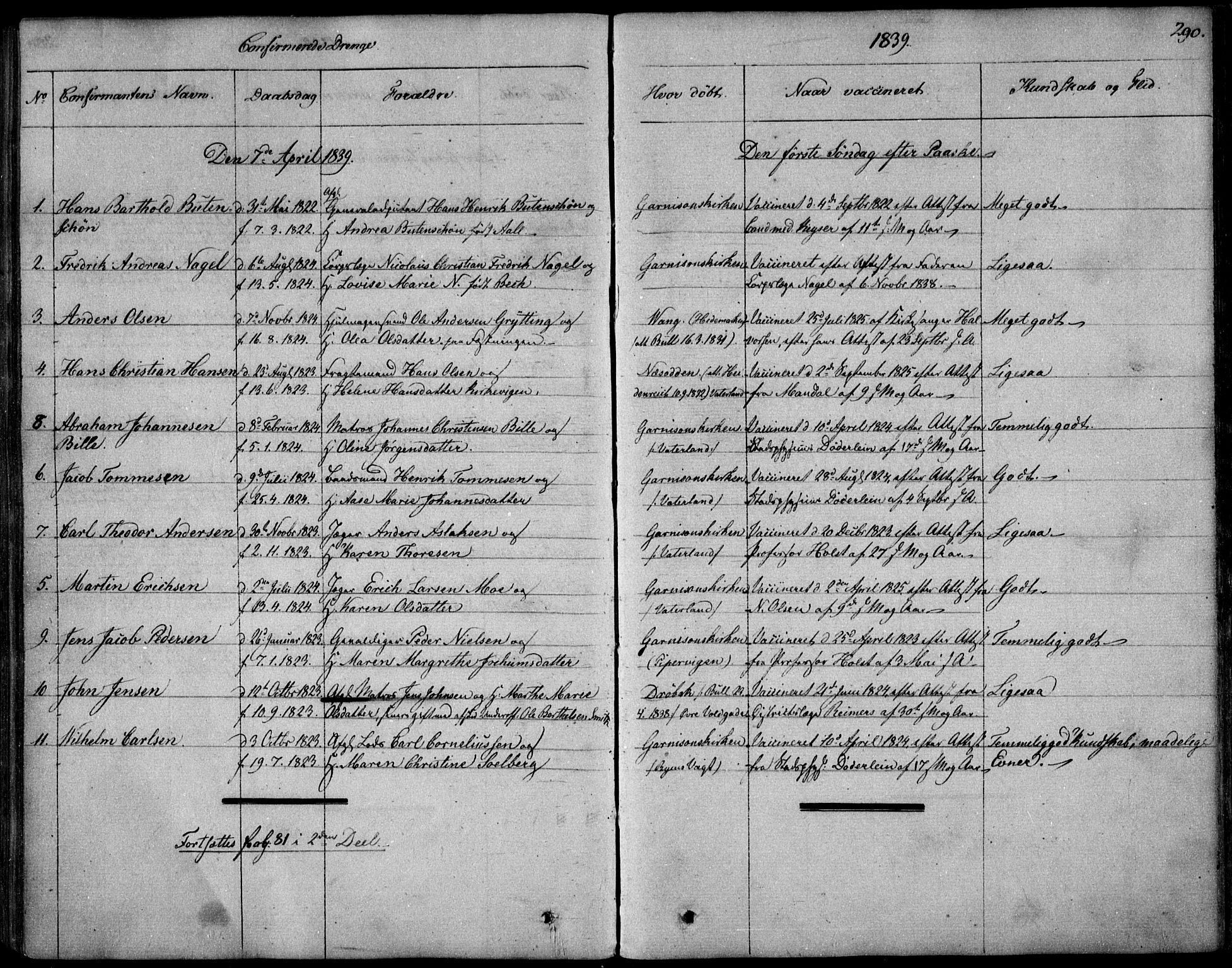 Garnisonsmenigheten Kirkebøker, SAO/A-10846/F/Fa/L0006: Parish register (official) no. 6, 1828-1841, p. 290