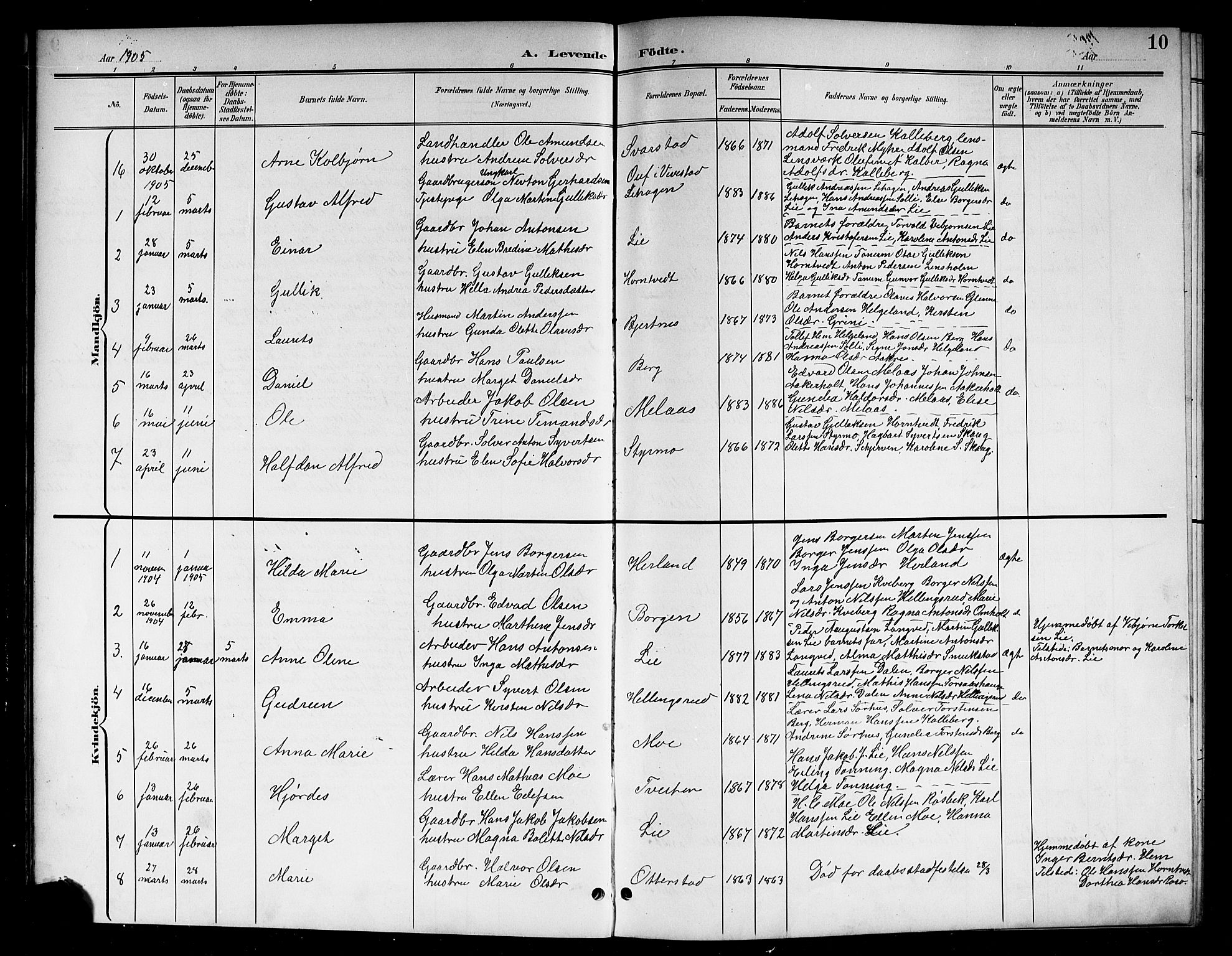 Lardal kirkebøker, SAKO/A-350/G/Ga/L0002: Parish register (copy) no. I 2, 1901-1916, p. 10