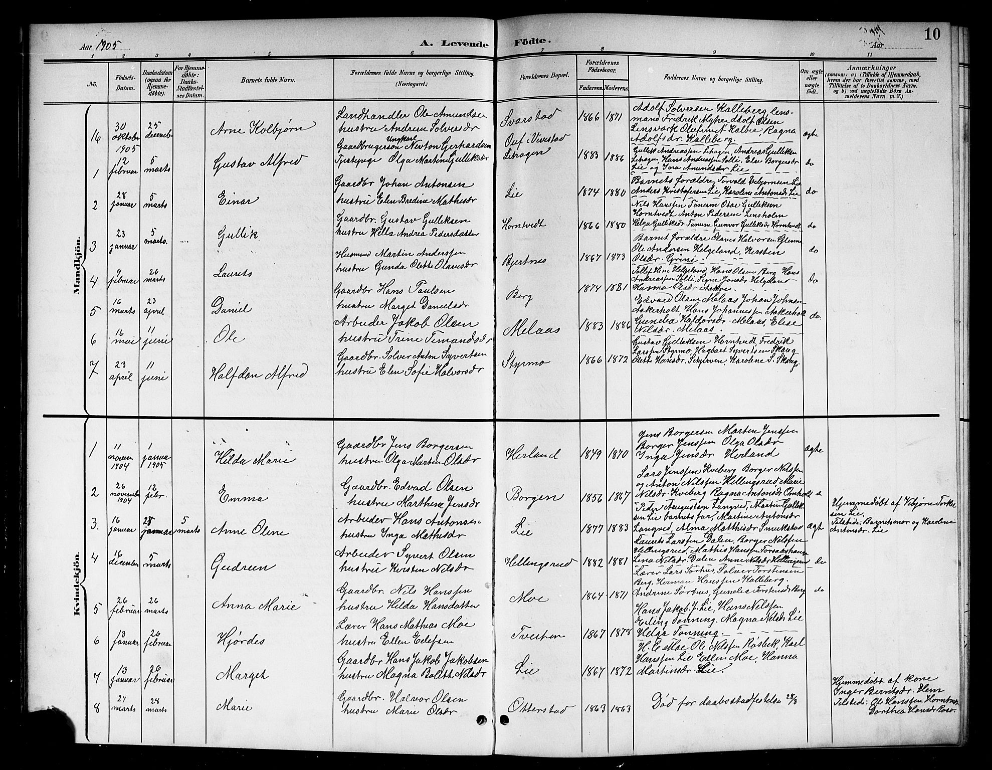 Lardal kirkebøker, AV/SAKO-A-350/G/Ga/L0002: Parish register (copy) no. I 2, 1901-1916, p. 10