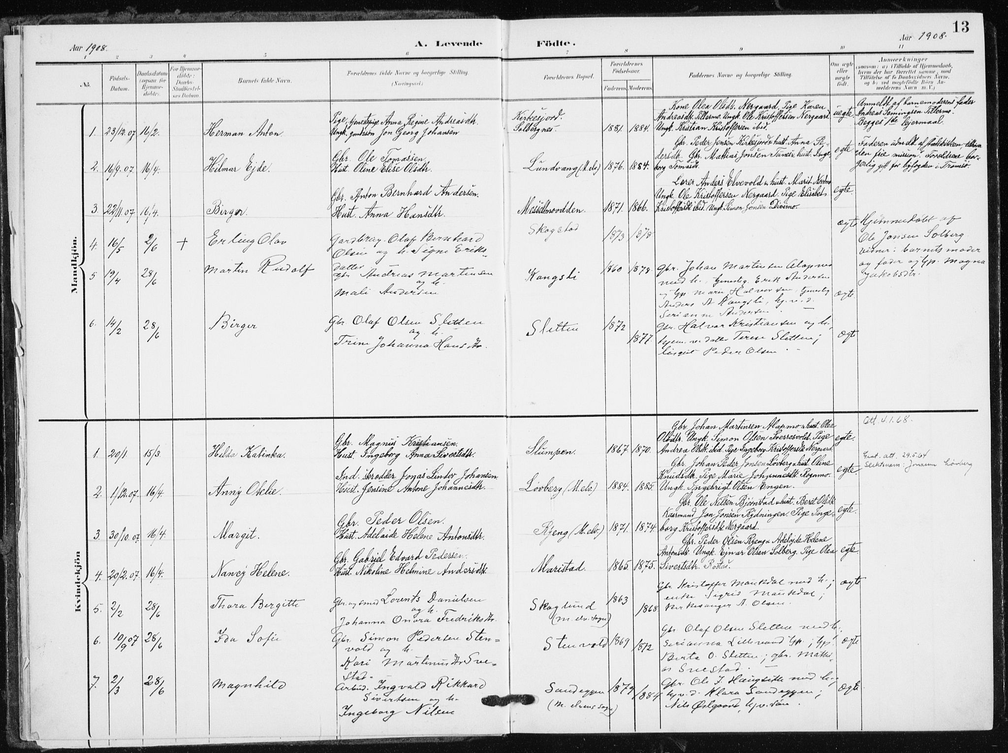 Målselv sokneprestembete, SATØ/S-1311/G/Ga/Gaa/L0012kirke: Parish register (official) no. 12, 1903-1920, p. 13