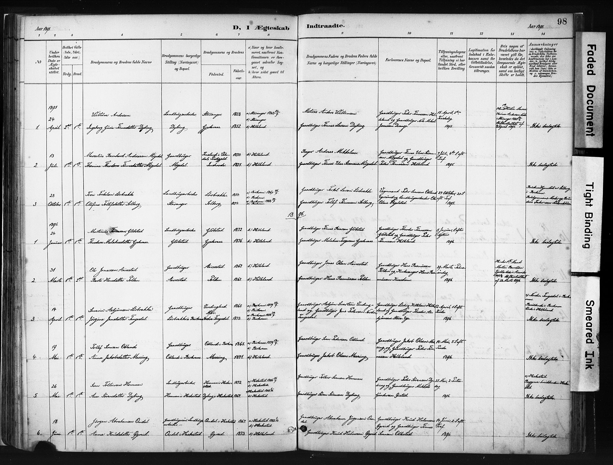Helleland sokneprestkontor, SAST/A-101810: Parish register (official) no. A 8, 1887-1907, p. 98