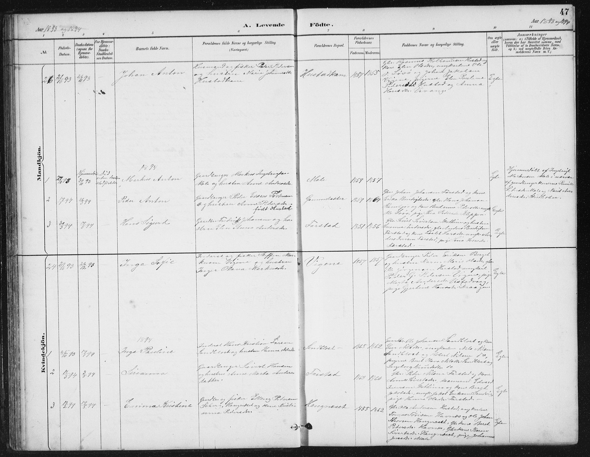 Ministerialprotokoller, klokkerbøker og fødselsregistre - Møre og Romsdal, AV/SAT-A-1454/567/L0783: Parish register (copy) no. 567C03, 1887-1903, p. 47