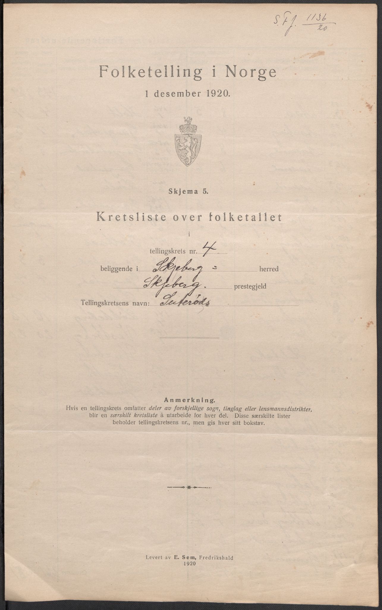 SAO, 1920 census for Skjeberg, 1920, p. 18