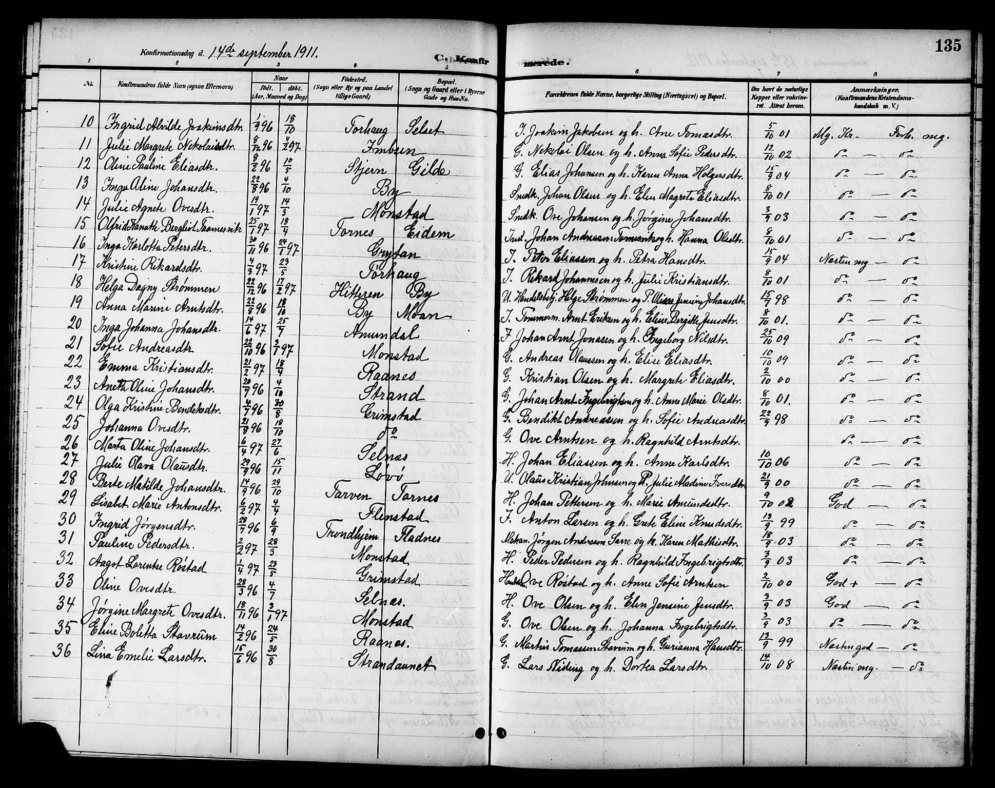 Ministerialprotokoller, klokkerbøker og fødselsregistre - Sør-Trøndelag, SAT/A-1456/655/L0688: Parish register (copy) no. 655C04, 1899-1922, p. 135
