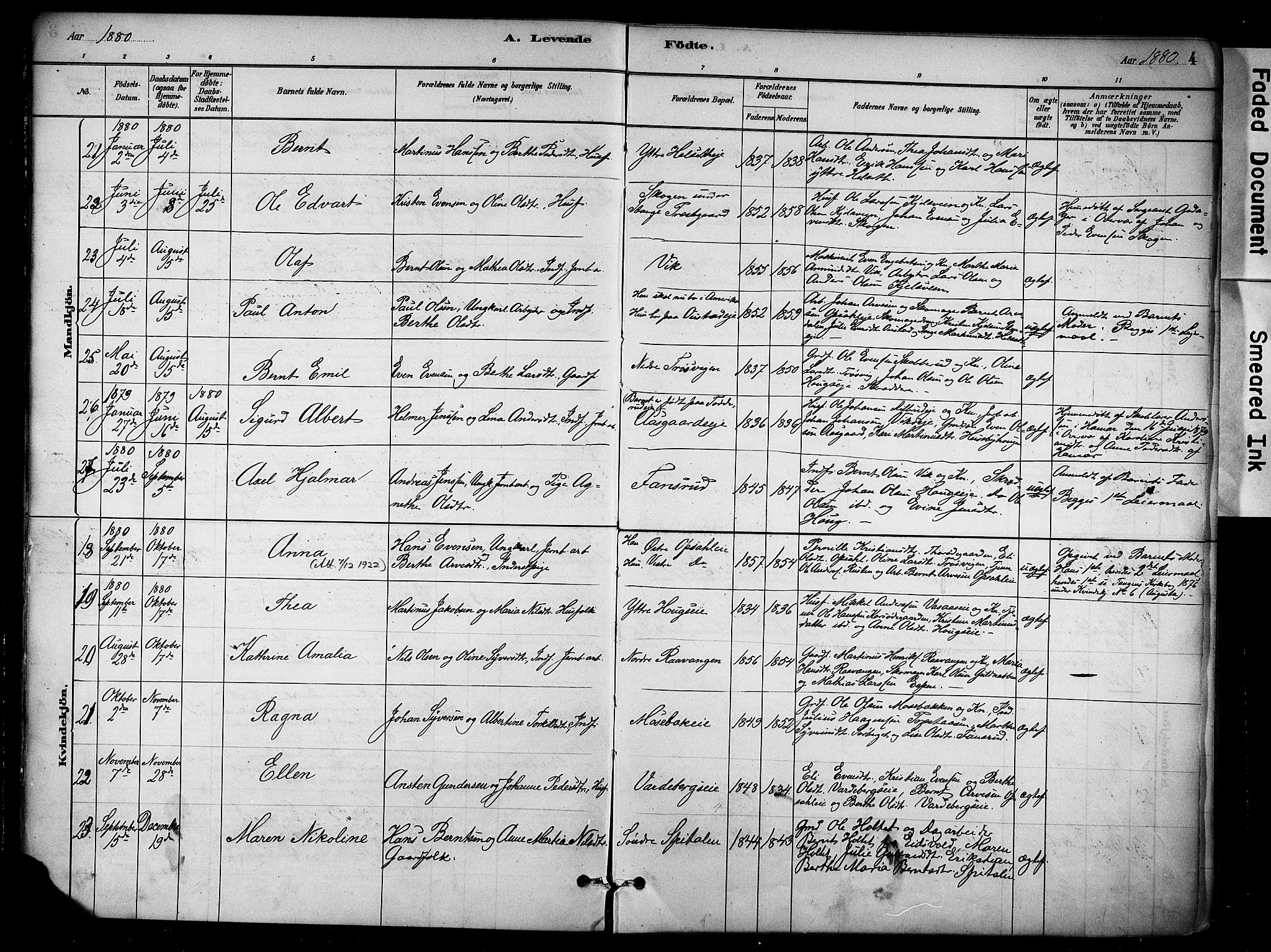 Stange prestekontor, AV/SAH-PREST-002/K/L0018: Parish register (official) no. 18, 1880-1896, p. 4