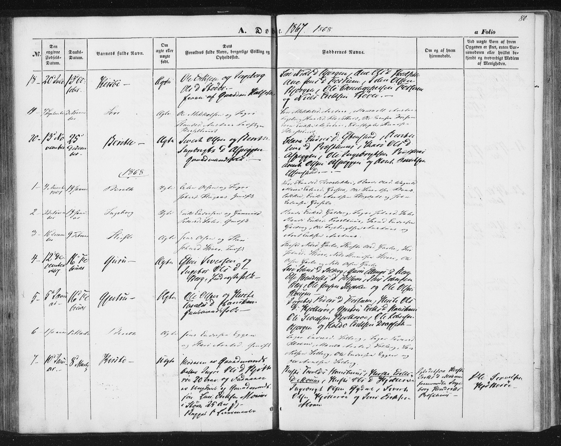 Ministerialprotokoller, klokkerbøker og fødselsregistre - Sør-Trøndelag, SAT/A-1456/689/L1038: Parish register (official) no. 689A03, 1848-1872, p. 80
