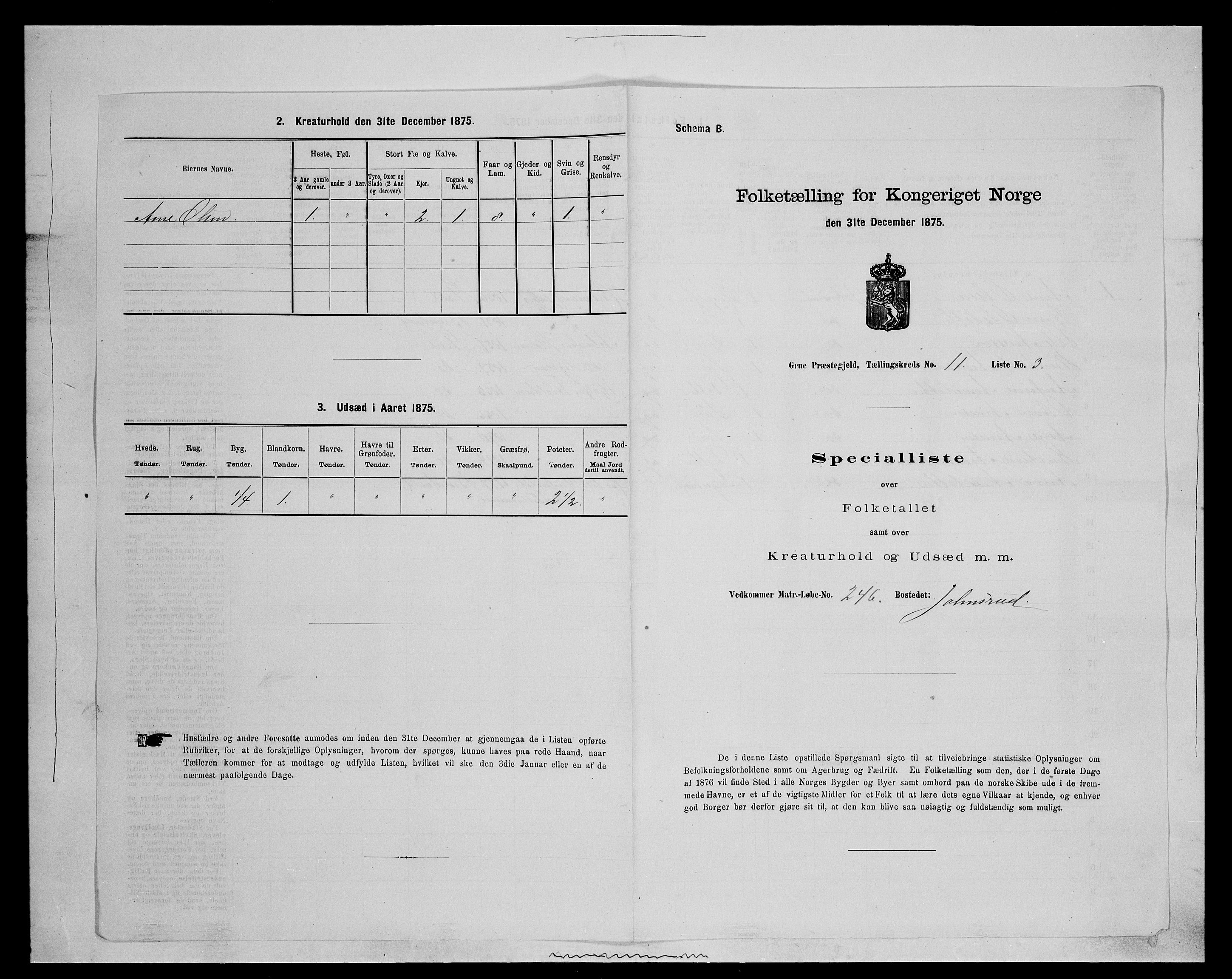 SAH, 1875 census for 0423P Grue, 1875, p. 1942