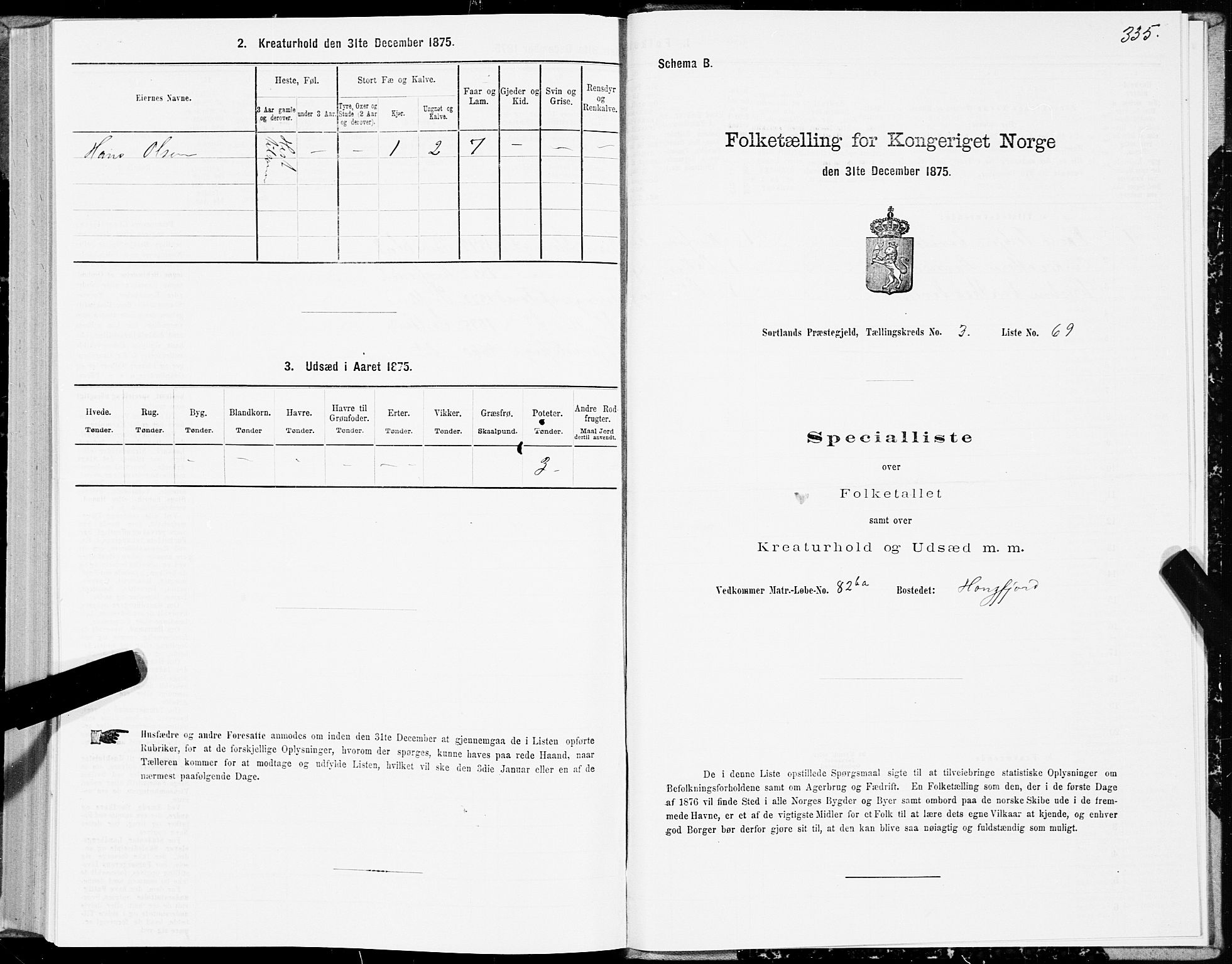 SAT, 1875 census for 1870P Sortland, 1875, p. 2335