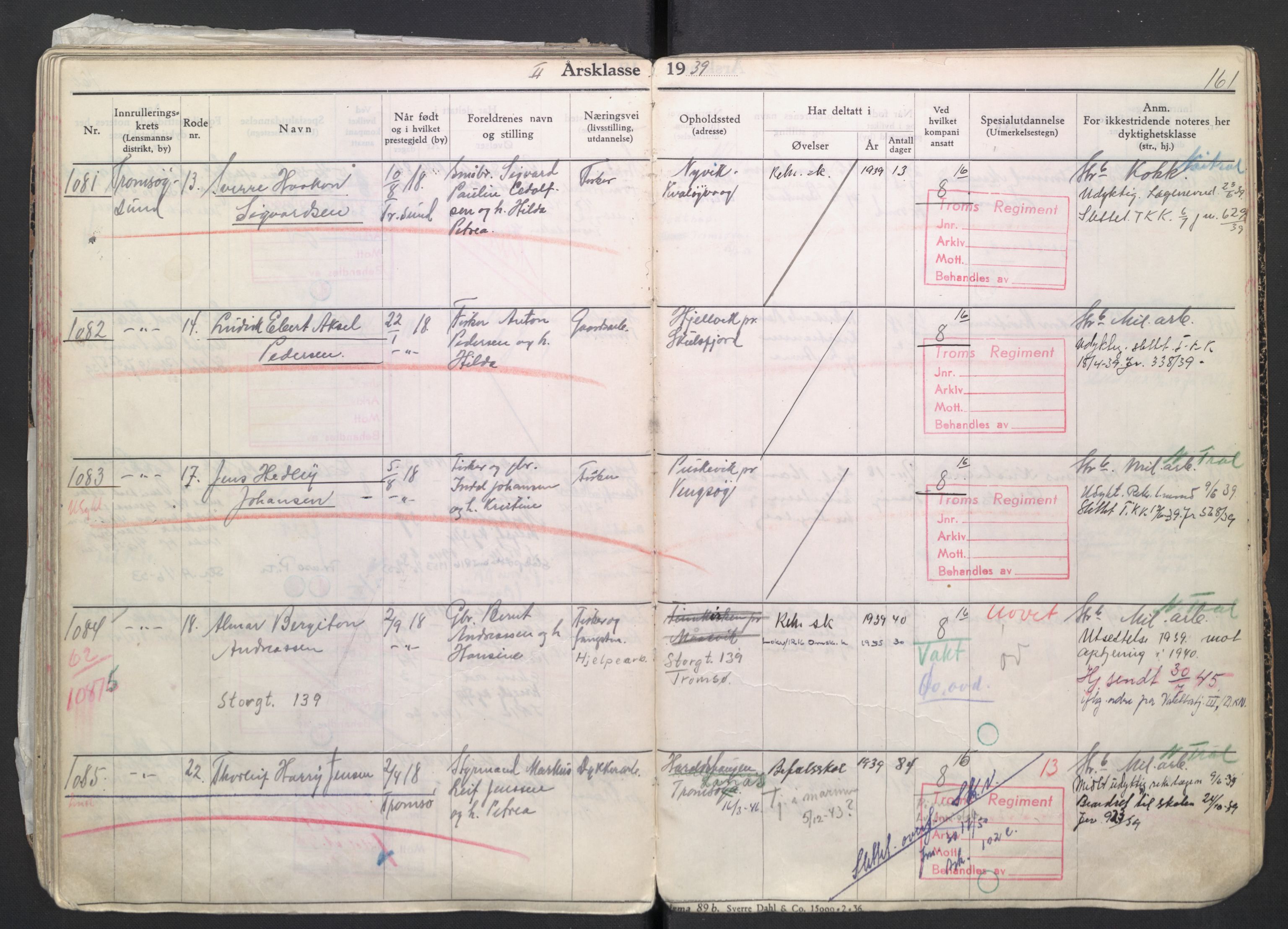 Forsvaret, Troms infanteriregiment nr. 16, AV/RA-RAFA-3146/P/Pa/L0007/0004: Ruller / Rulle for regimentets menige mannskaper, årsklasse 1939, 1939, p. 161