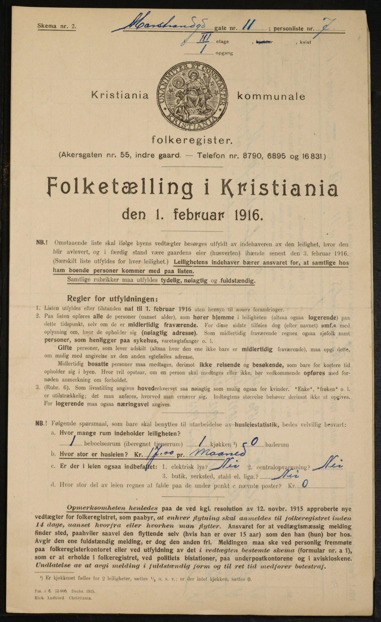 OBA, Municipal Census 1916 for Kristiania, 1916, p. 66366