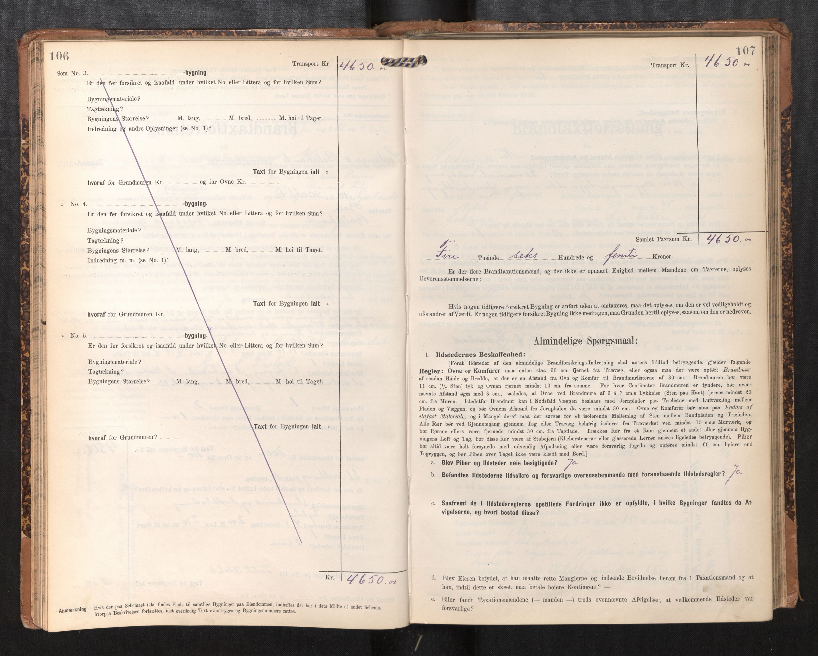 Lensmannen i Leikanger, AV/SAB-A-29201/0012/L0005: Branntakstprotokoll, skjematakst, 1907-1917, p. 106-107