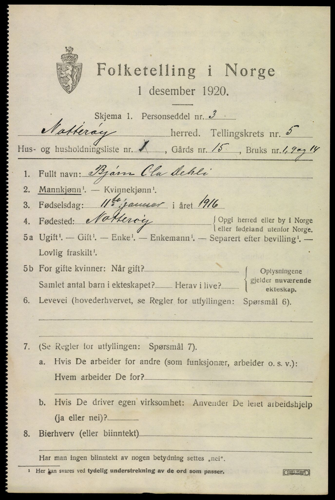 SAKO, 1920 census for Nøtterøy, 1920, p. 7571