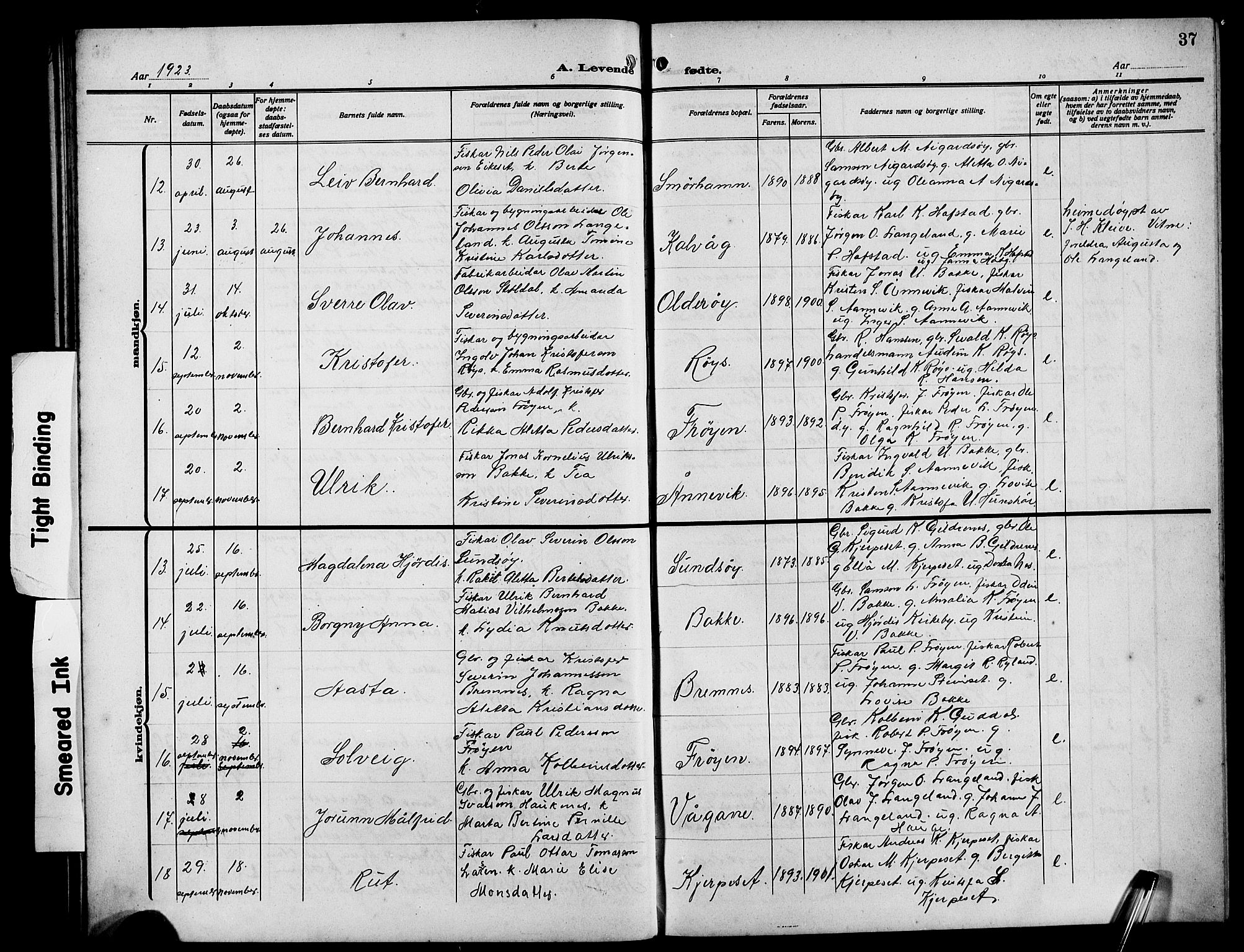 Bremanger sokneprestembete, AV/SAB-A-82201/H/Hab/Habb/L0001: Parish register (copy) no. B 1, 1906-1925, p. 37