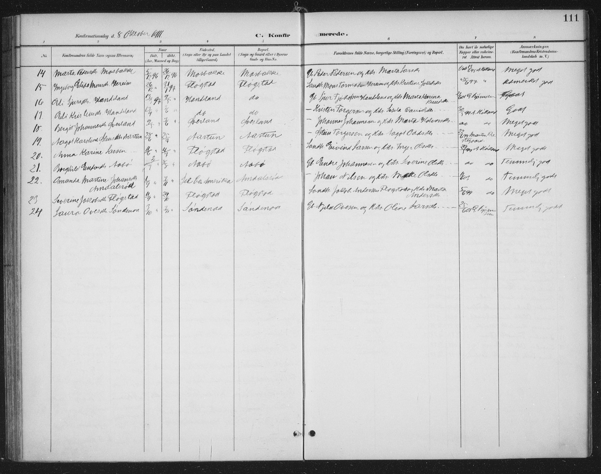 Sand sokneprestkontor, AV/SAST-A-101848/03/C/L0001: Parish register (official) no. A 7, 1899-1928, p. 111