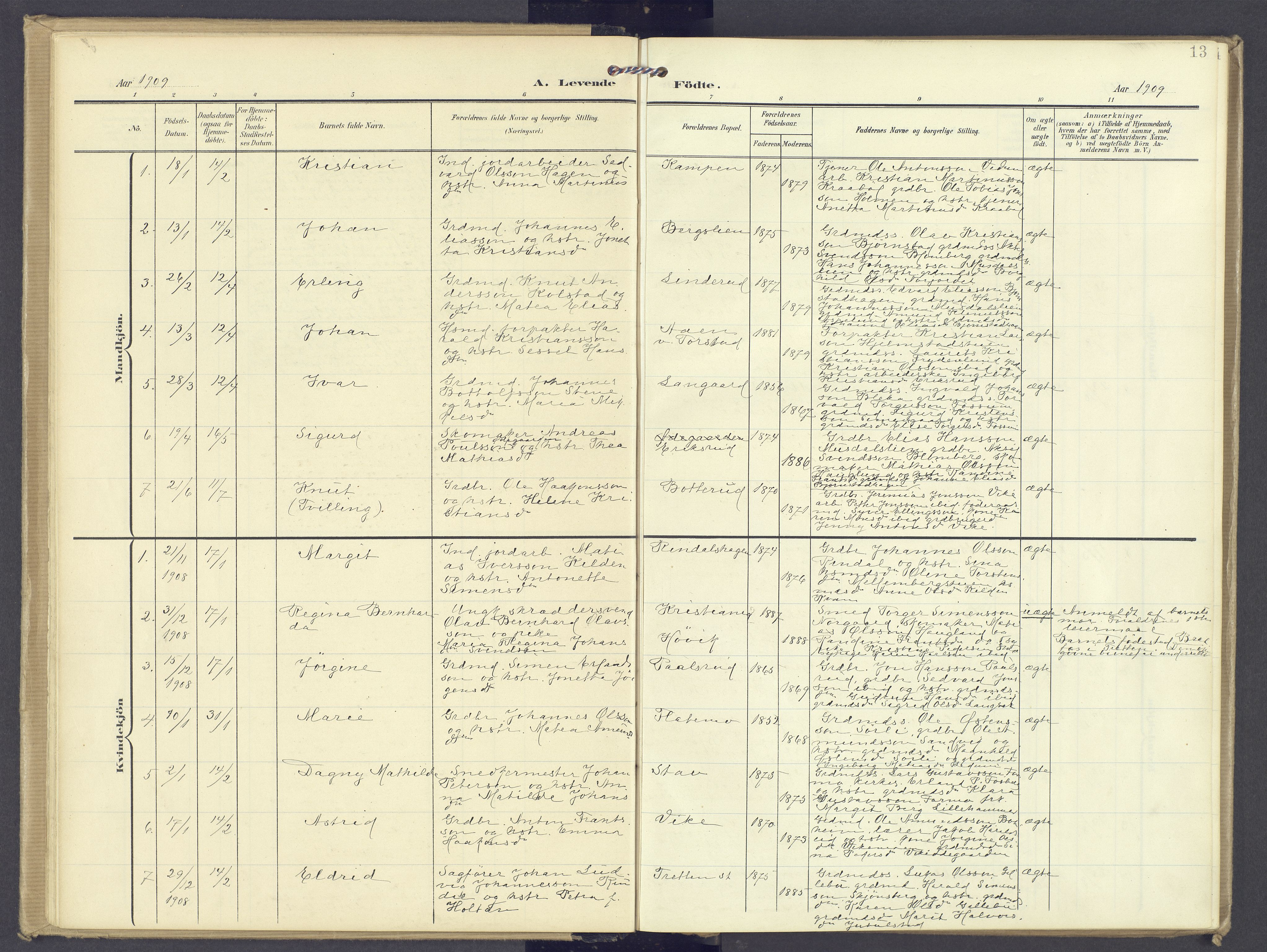 Øyer prestekontor, AV/SAH-PREST-084/H/Ha/Haa/L0013: Parish register (official) no. 13, 1905-1920, p. 13