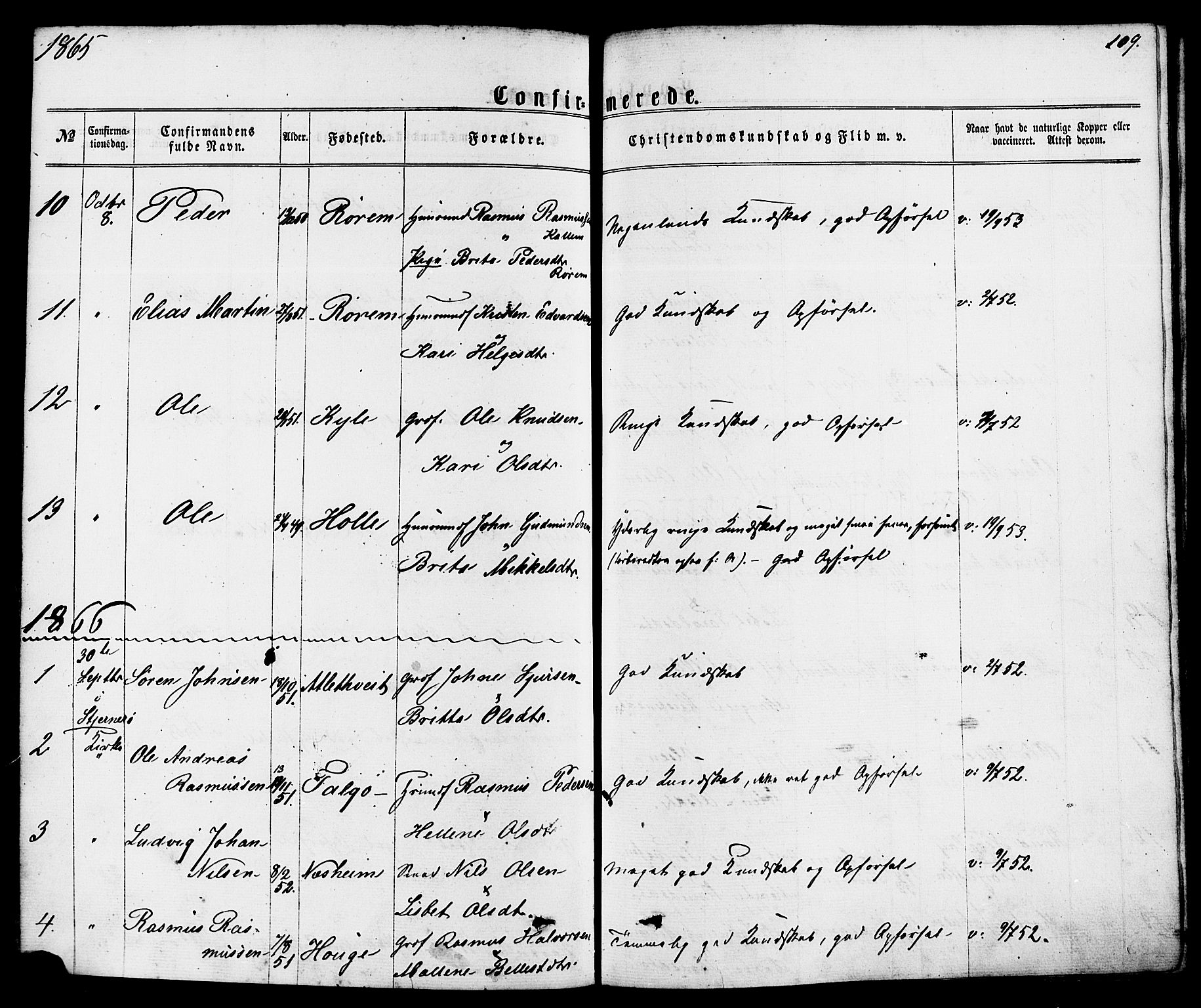 Nedstrand sokneprestkontor, SAST/A-101841/01/IV: Parish register (official) no. A 10, 1861-1887, p. 109