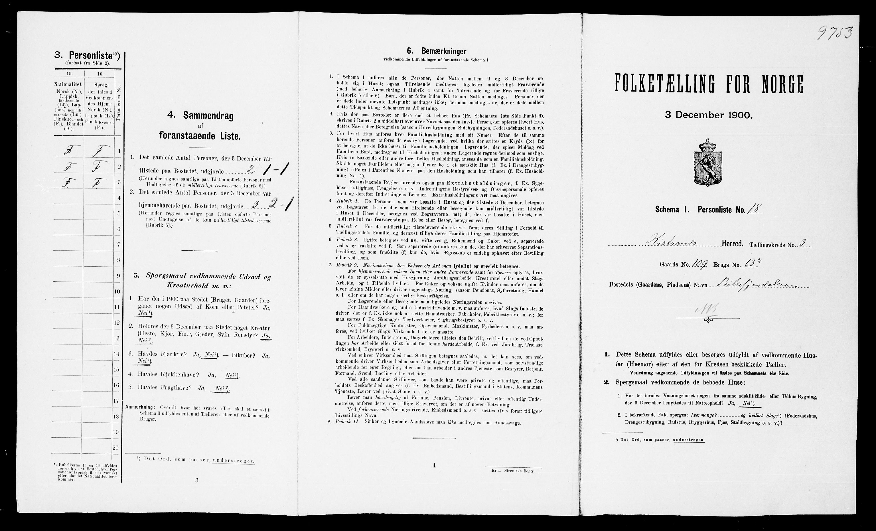 SATØ, 1900 census for Kistrand, 1900, p. 234