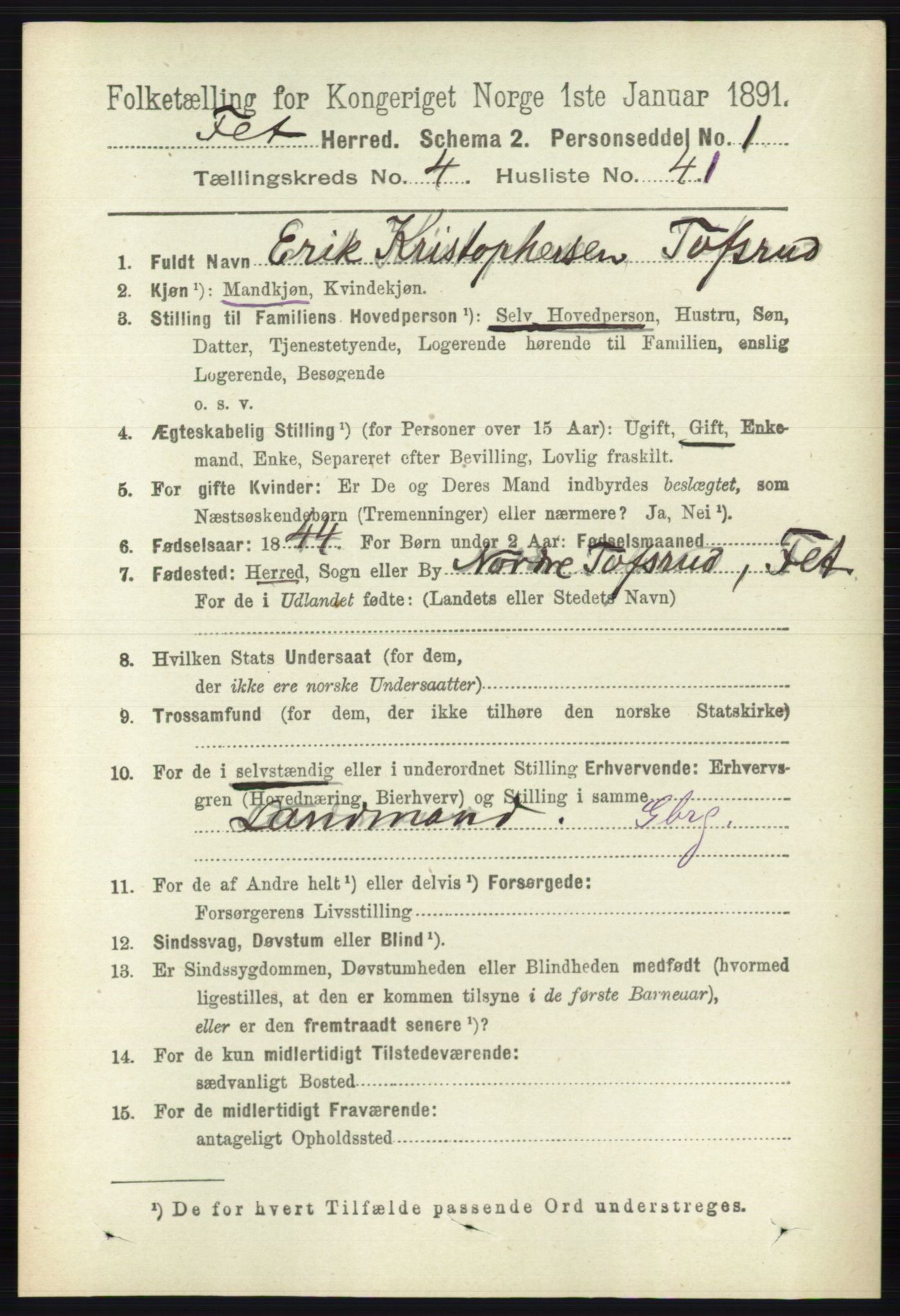 RA, 1891 census for 0227 Fet, 1891, p. 1506