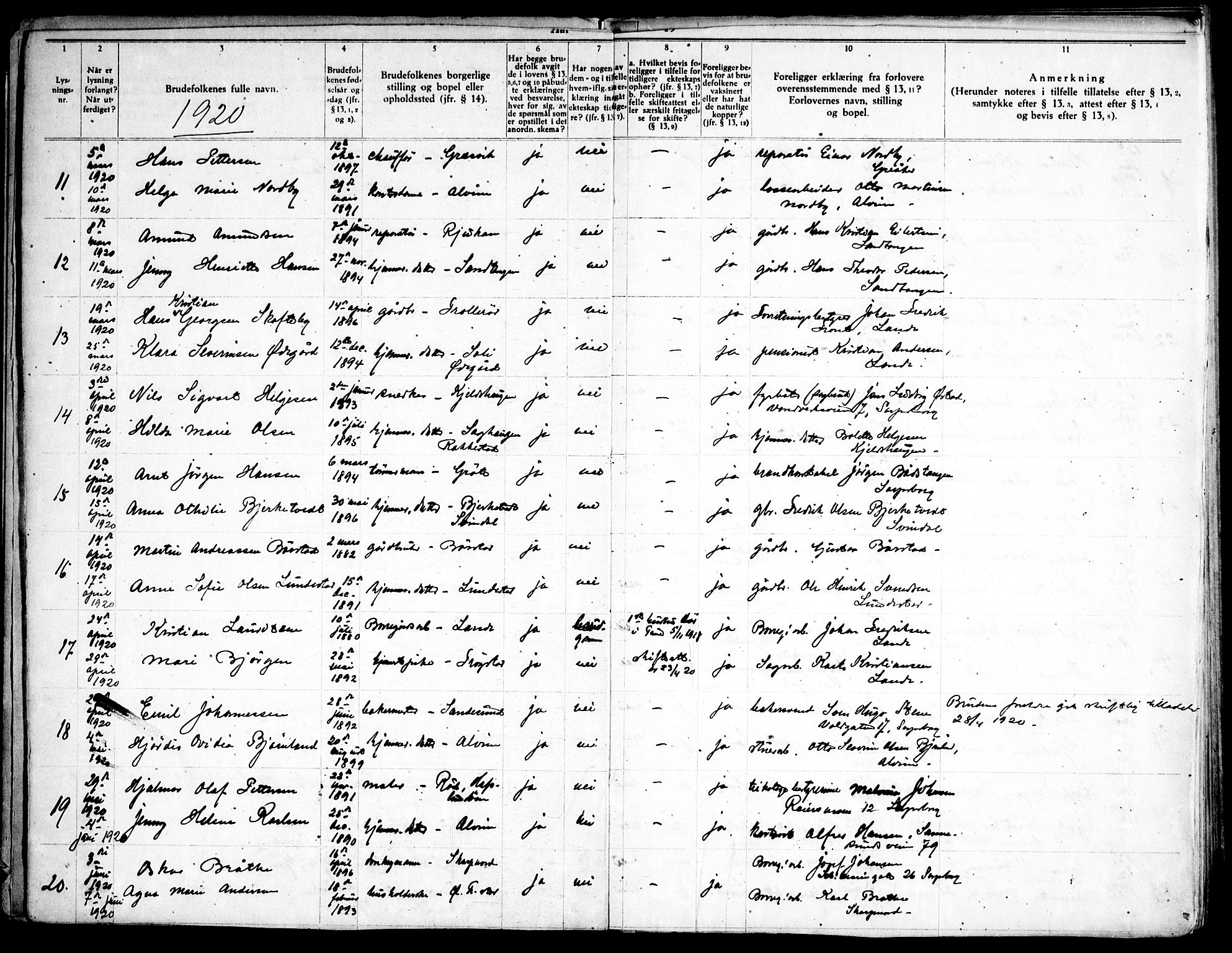 Tune prestekontor Kirkebøker, AV/SAO-A-2007/H/Ha/L0001: Banns register no. I 1, 1919-1946