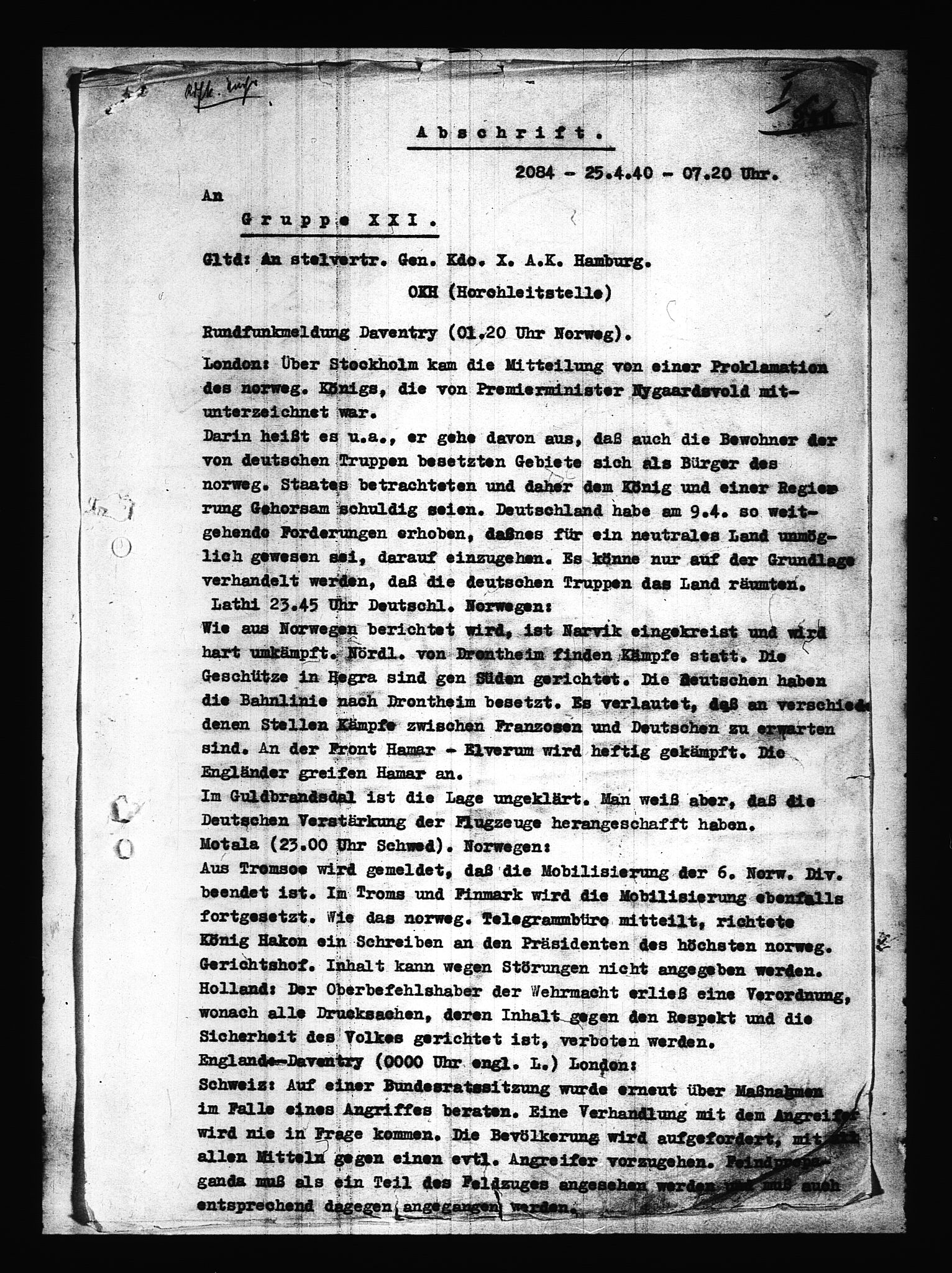 Documents Section, AV/RA-RAFA-2200/V/L0085: Amerikansk mikrofilm "Captured German Documents".
Box No. 724.  FKA jnr. 615/1954., 1940-1941, p. 8