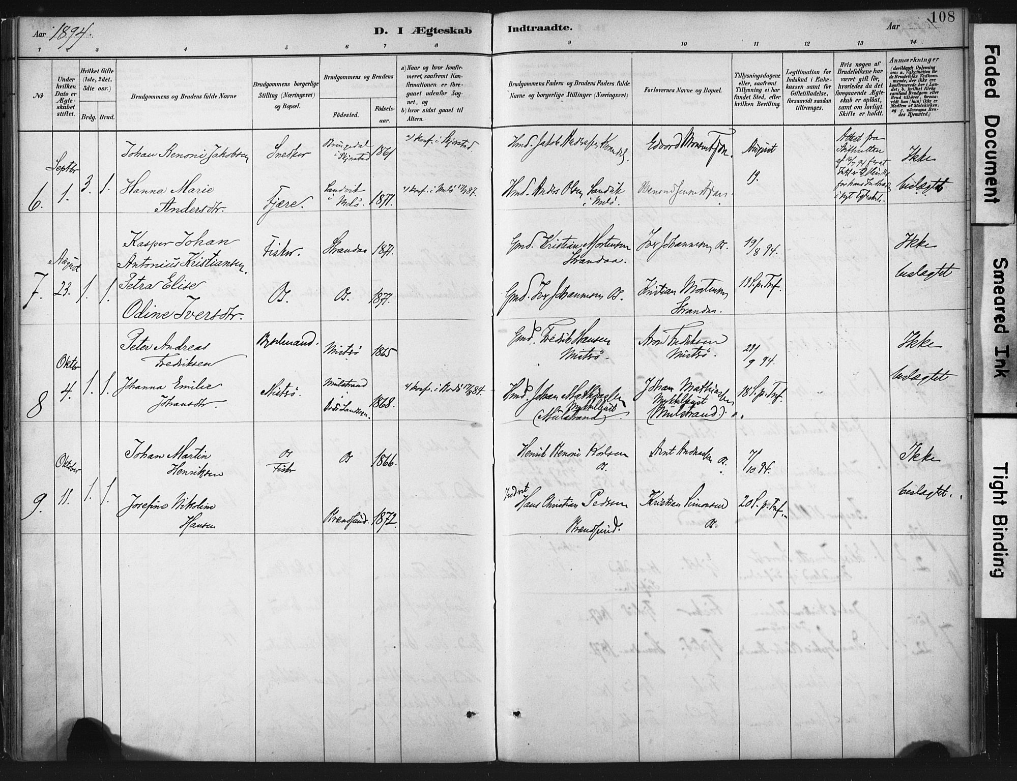 Ministerialprotokoller, klokkerbøker og fødselsregistre - Nordland, AV/SAT-A-1459/803/L0071: Parish register (official) no. 803A01, 1881-1897, p. 108