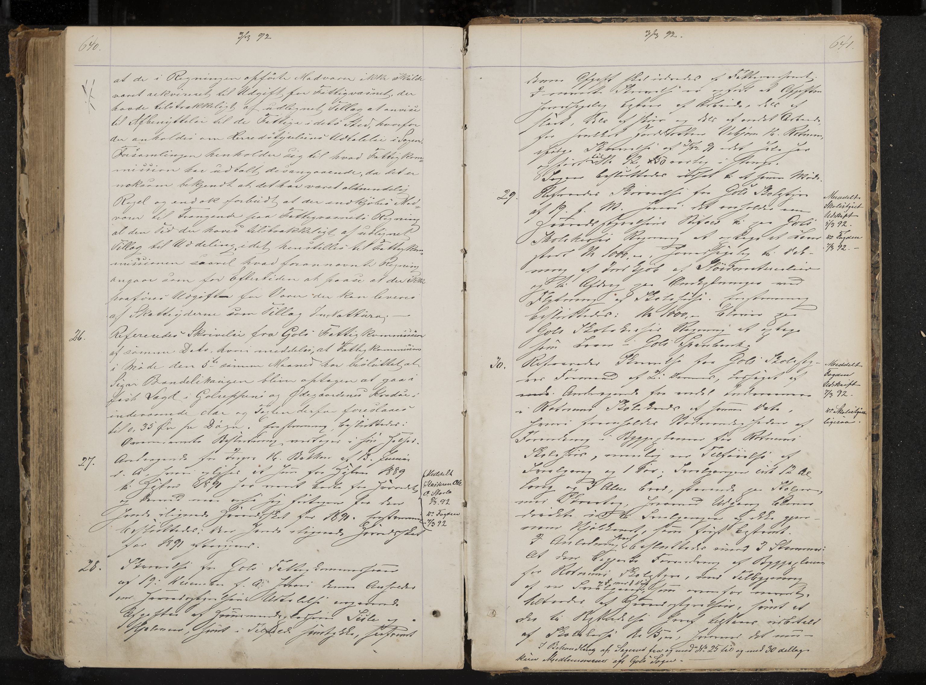 Gol formannskap og sentraladministrasjon, IKAK/0617021-1/A/Aa/L0002: Møtebok med register, 1870-1892, p. 640-641