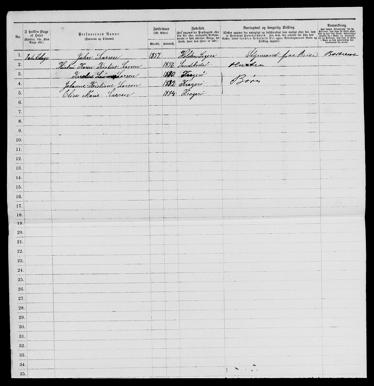 SAKO, 1885 census for 0801 Kragerø, 1885, p. 742