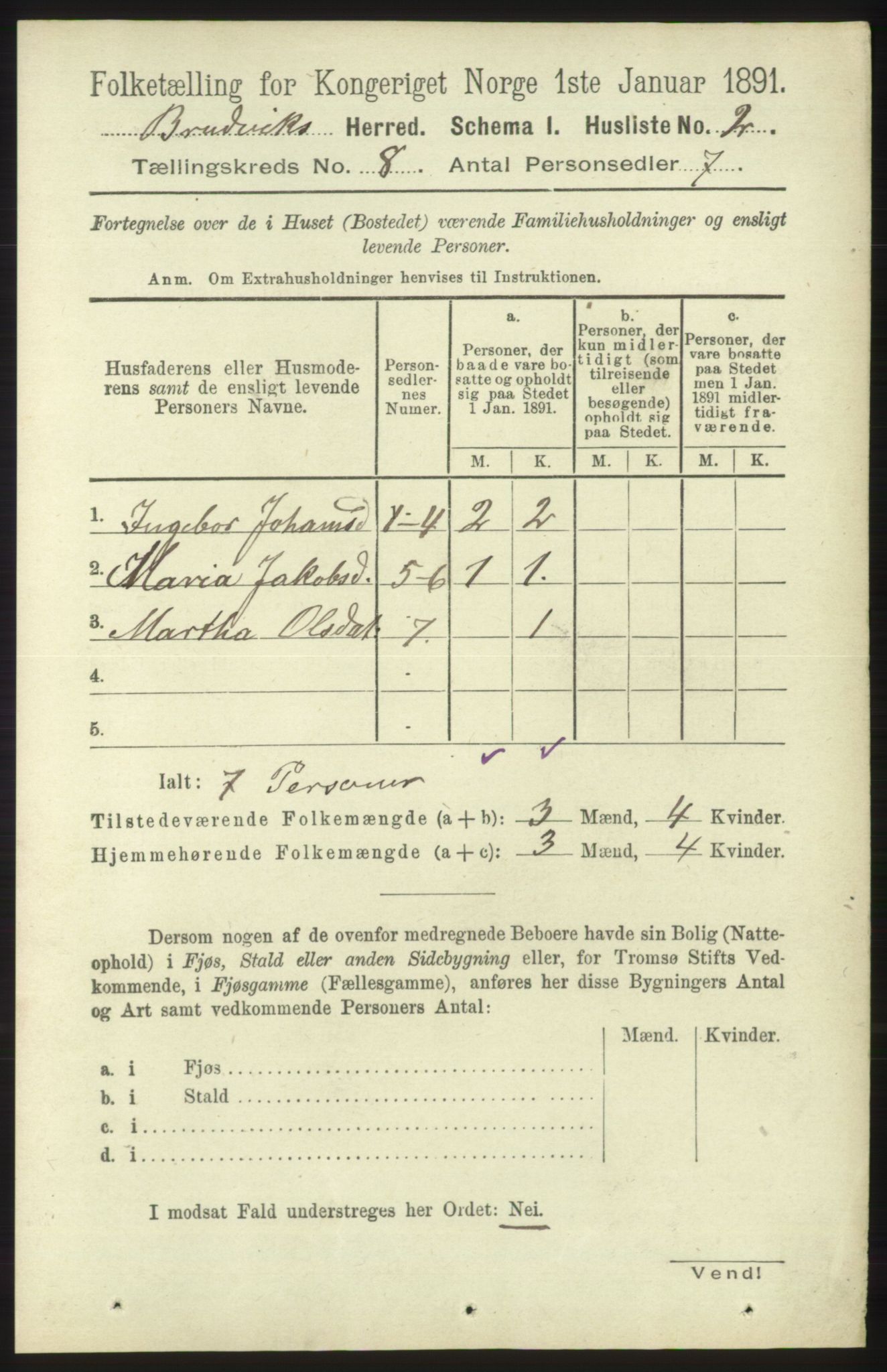 RA, 1891 census for 1251 Bruvik, 1891, p. 2862