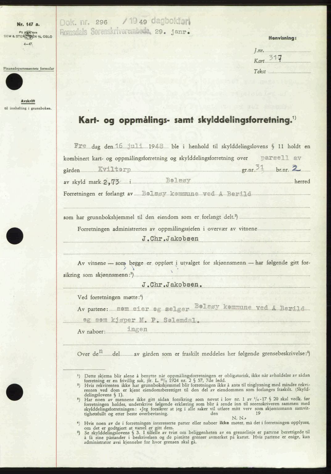 Romsdal sorenskriveri, AV/SAT-A-4149/1/2/2C: Mortgage book no. A28, 1948-1949, Diary no: : 296/1949