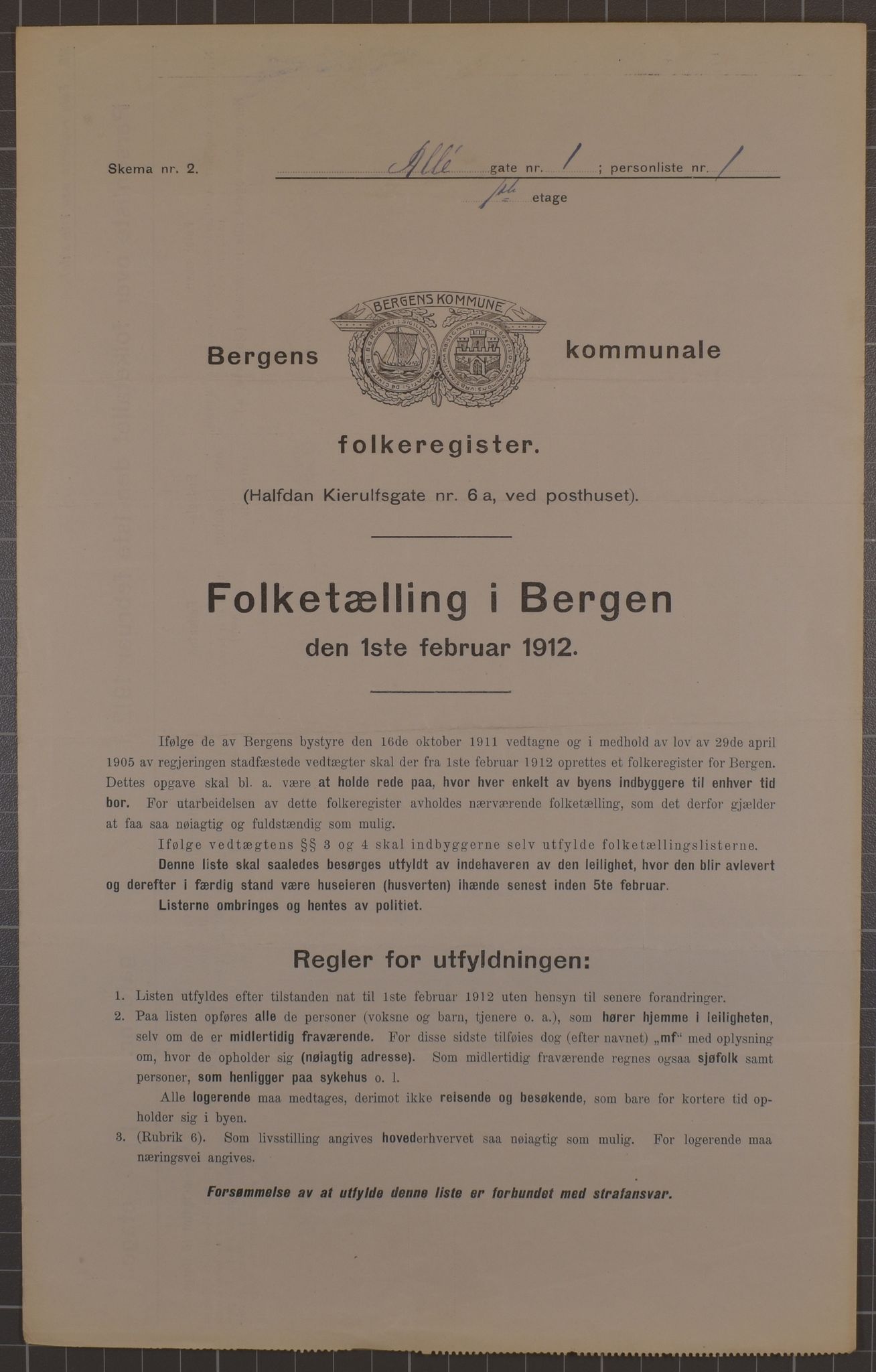 SAB, Municipal Census 1912 for Bergen, 1912, p. 933