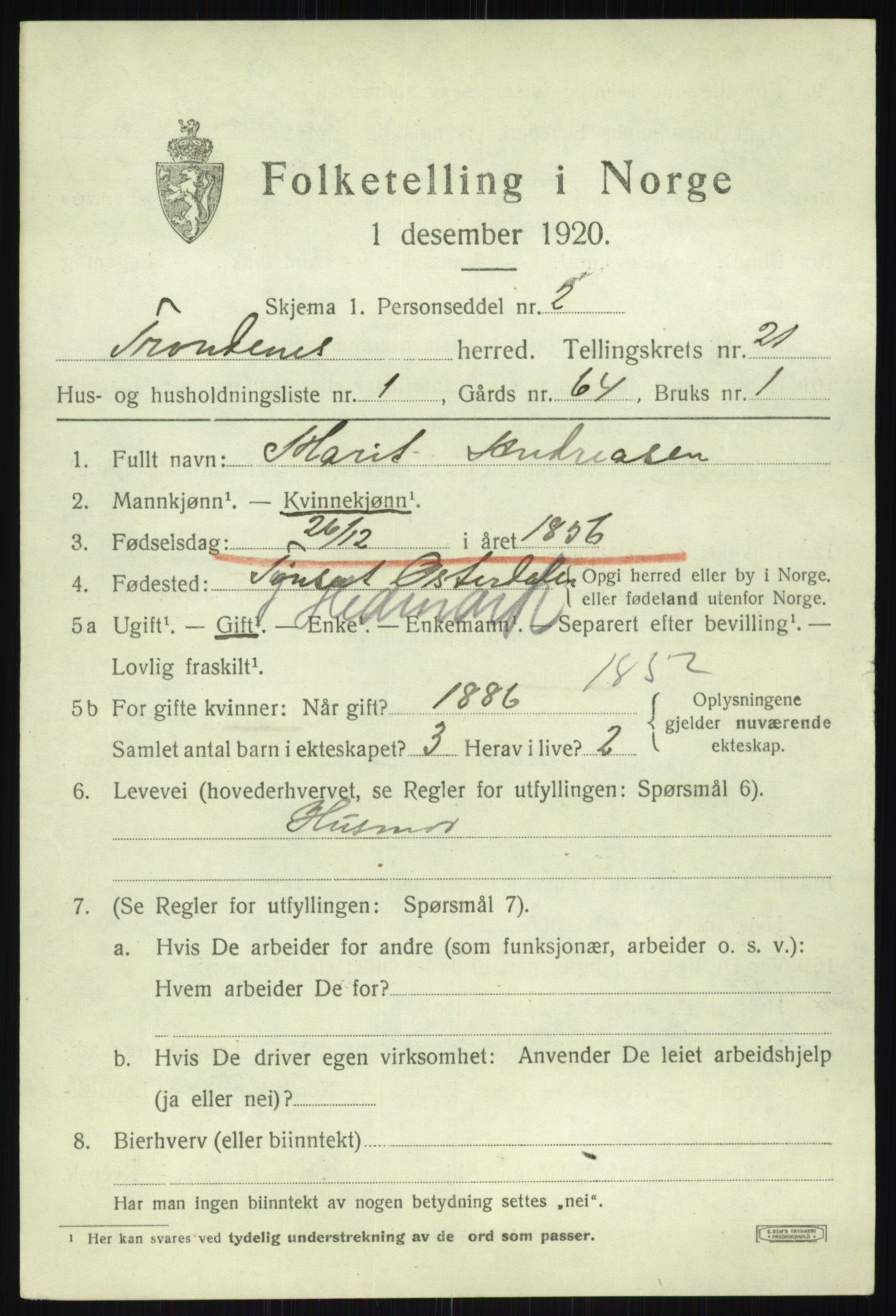 SATØ, 1920 census for Trondenes, 1920, p. 16304