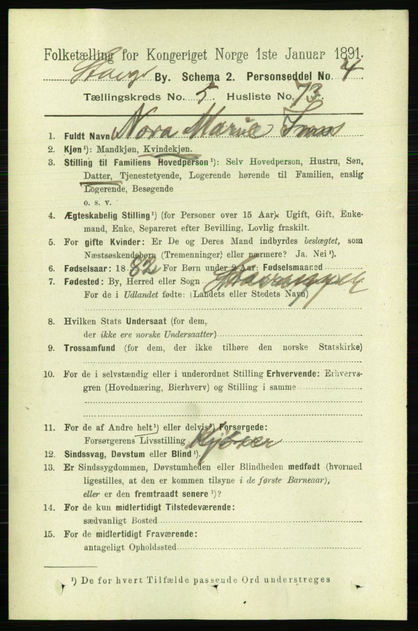 RA, 1891 census for 1103 Stavanger, 1891, p. 9706