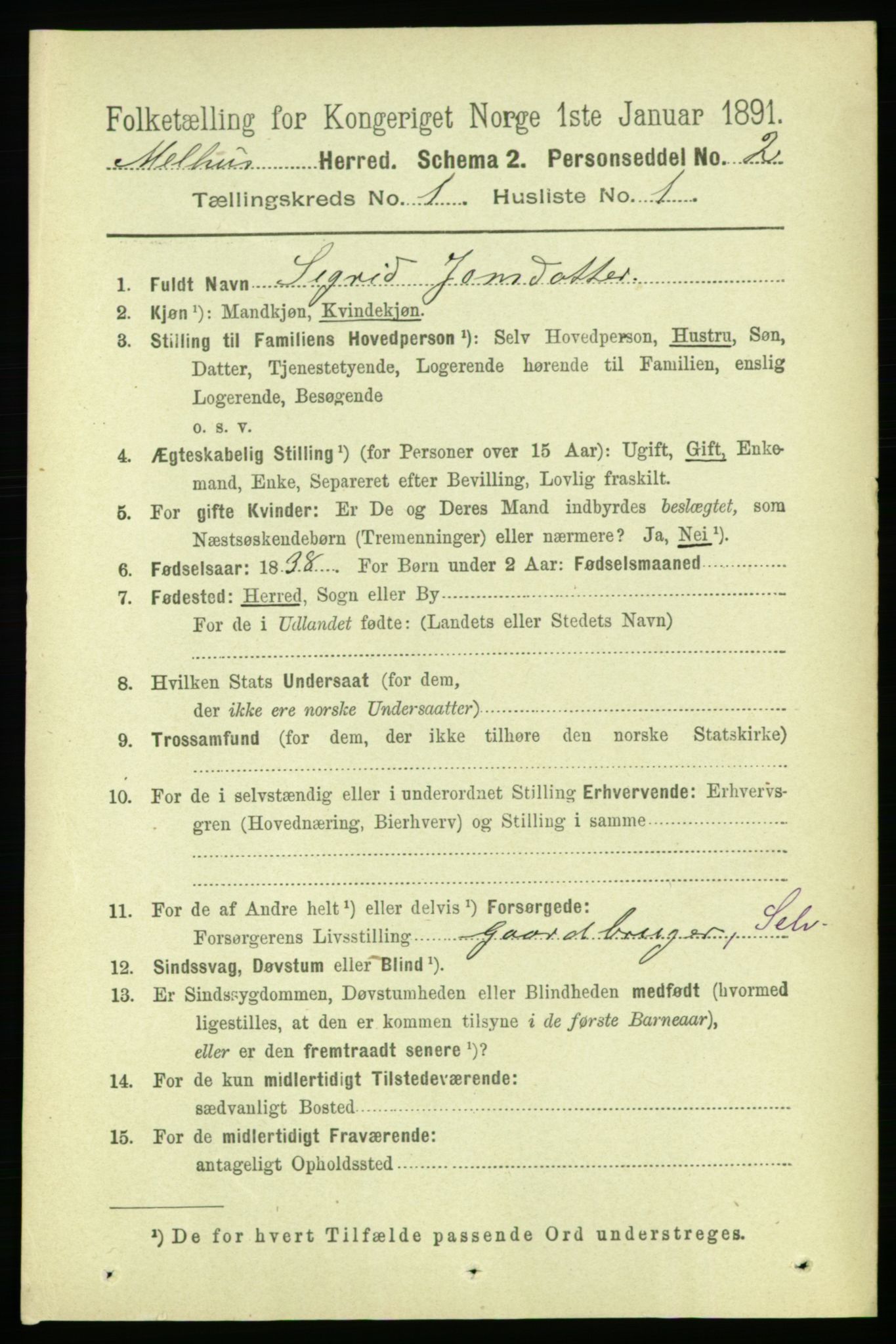 RA, 1891 census for 1653 Melhus, 1891, p. 121