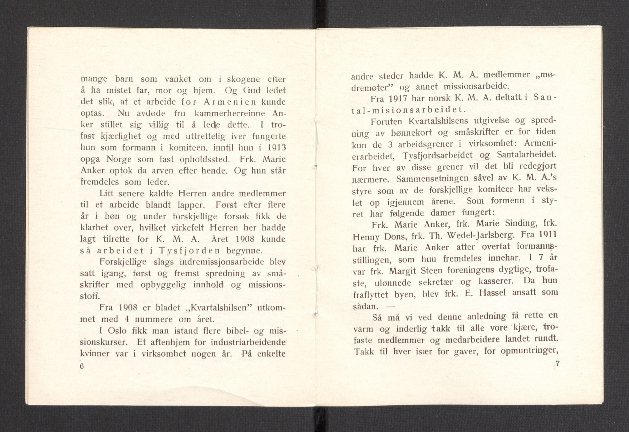 Kvinnelige Misjonsarbeidere, AV/RA-PA-0699/F/Fa/L0001/0008: -- / Trykte beretninger. 10-, 20, 25, og 30-årsjubileum, 1902-1932