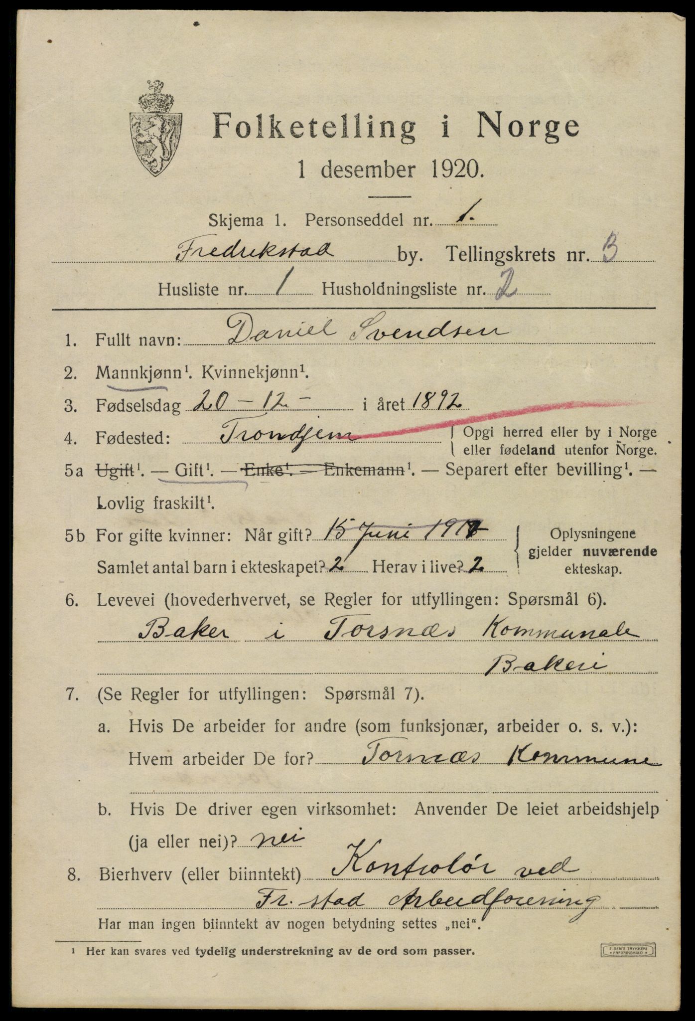 SAO, 1920 census for Fredrikstad, 1920, p. 14923